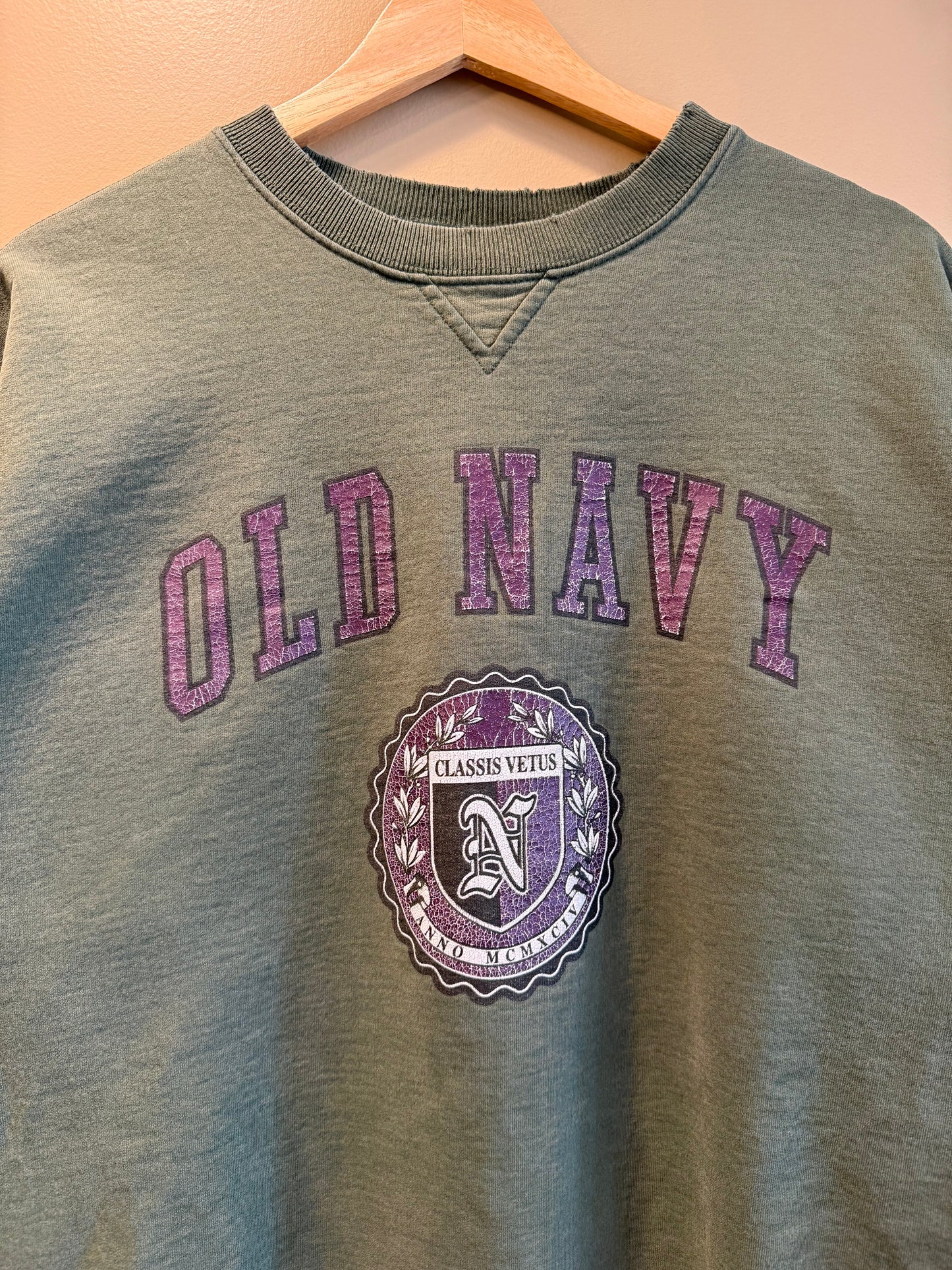 Vintage Old Navy University Style Green Crewneck- L