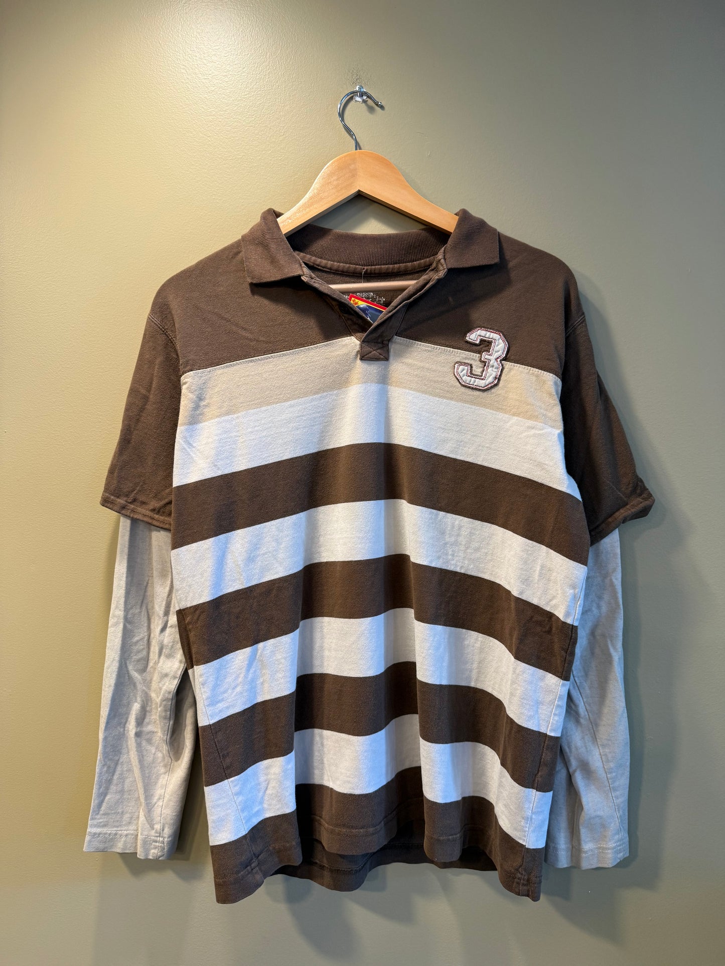 Vintage Route 66 Brown Striped Polo Shirt- M