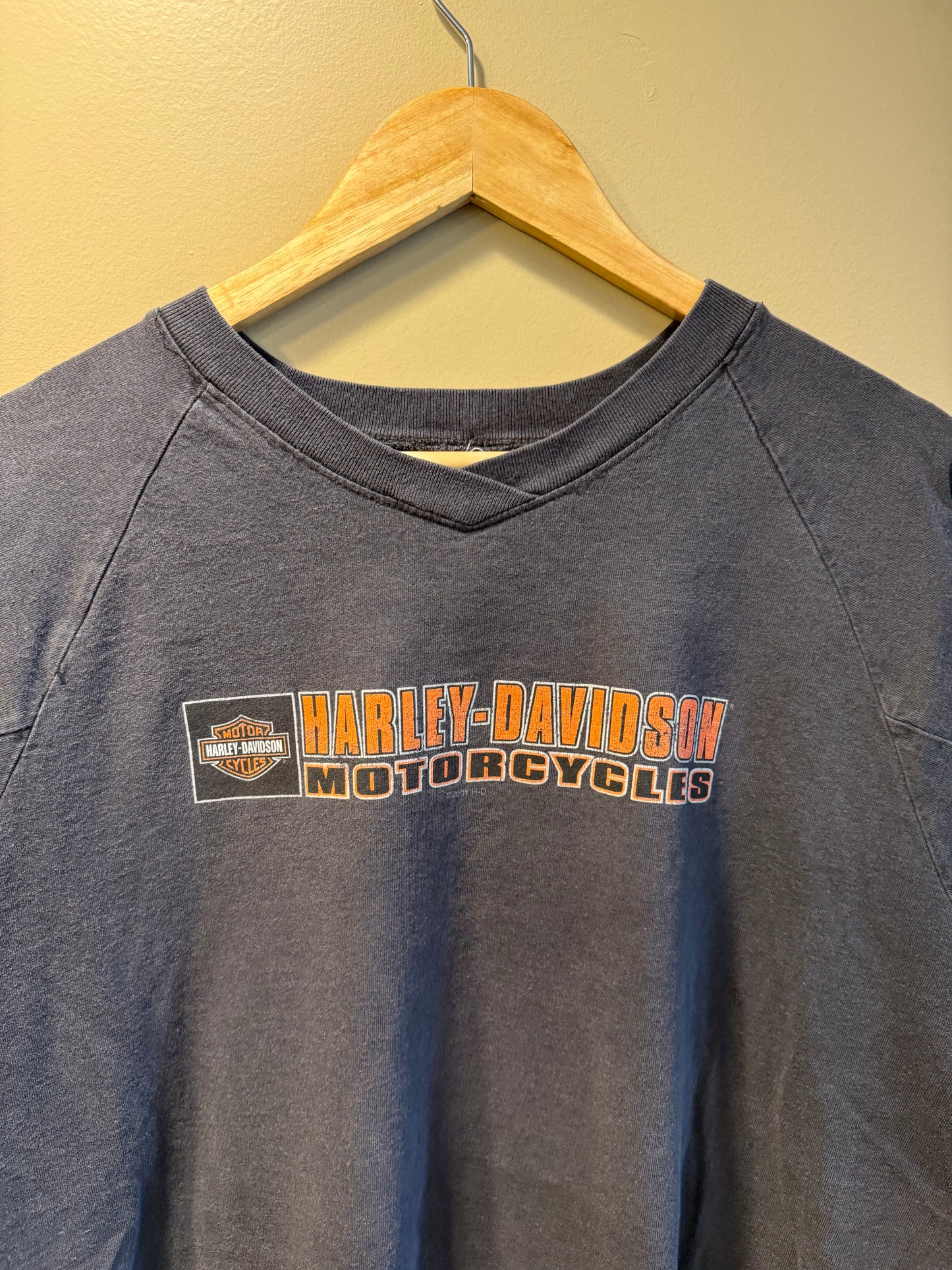 Vintage Harley Davidson Motorcycles Black V-Neck Jersey T-Shirt- L