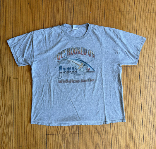 Vintage Hooked On Jesus Fishing Lure Gray T-Shirt- XXL
