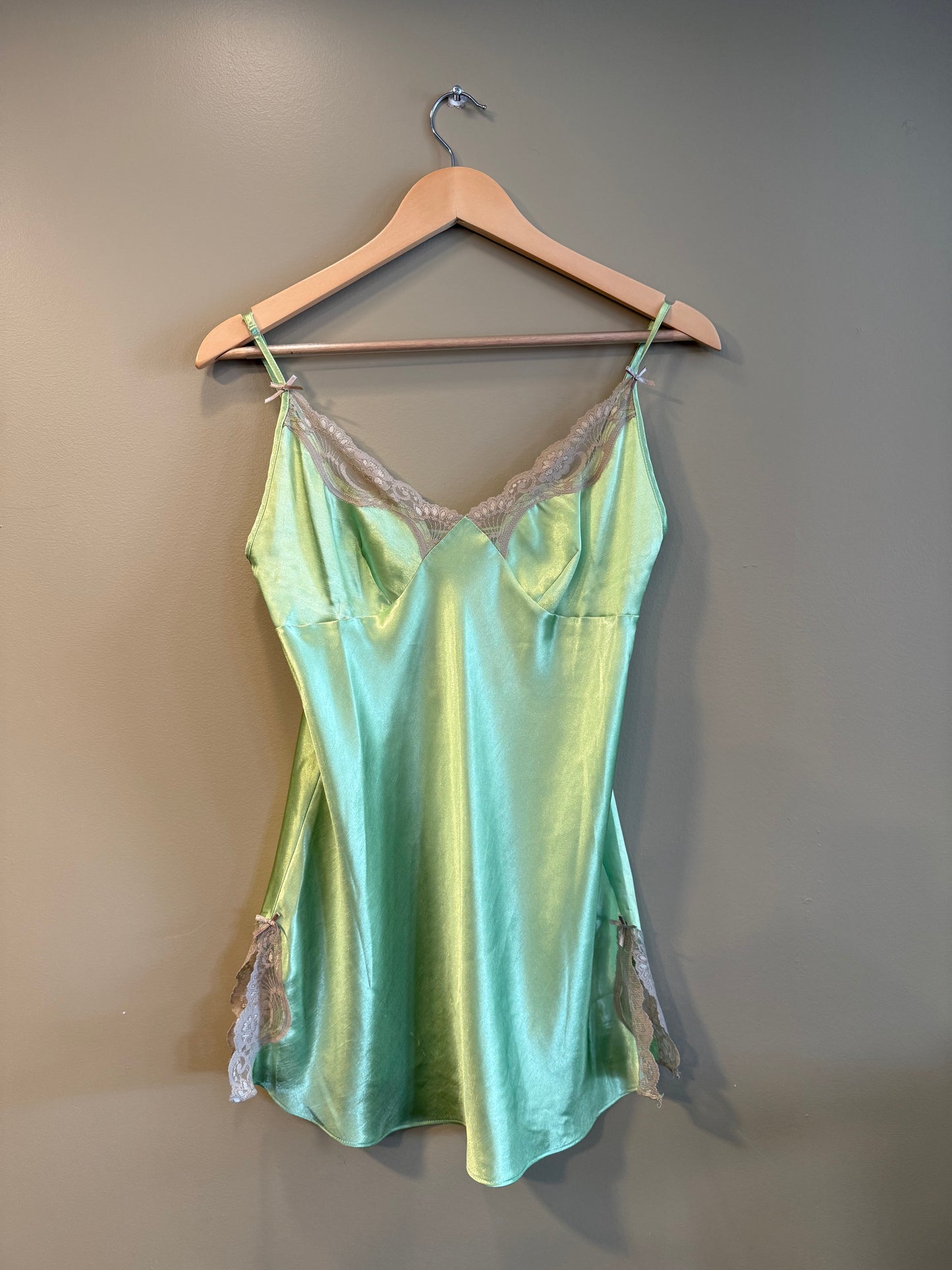 Vintage Lime Green Lingerie Lace Slip Dress- M