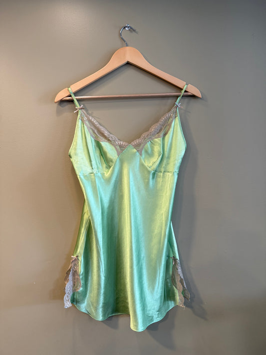Vintage Lime Green Lingerie Lace Slip Dress- M