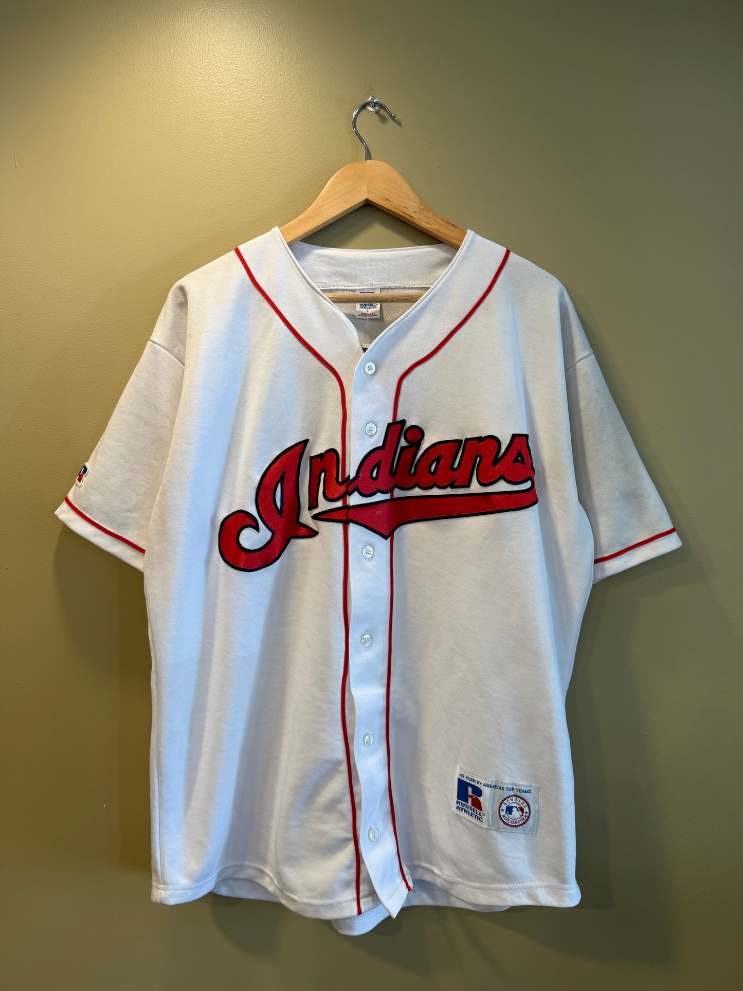 Vintage Cleveland Indians White Russell Athletic Baseball Jersey- L