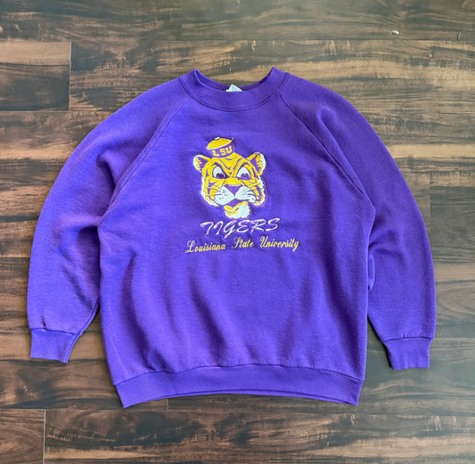 Vintage Louisiana State University Tigers Purple Crewneck Sweatshirt- M