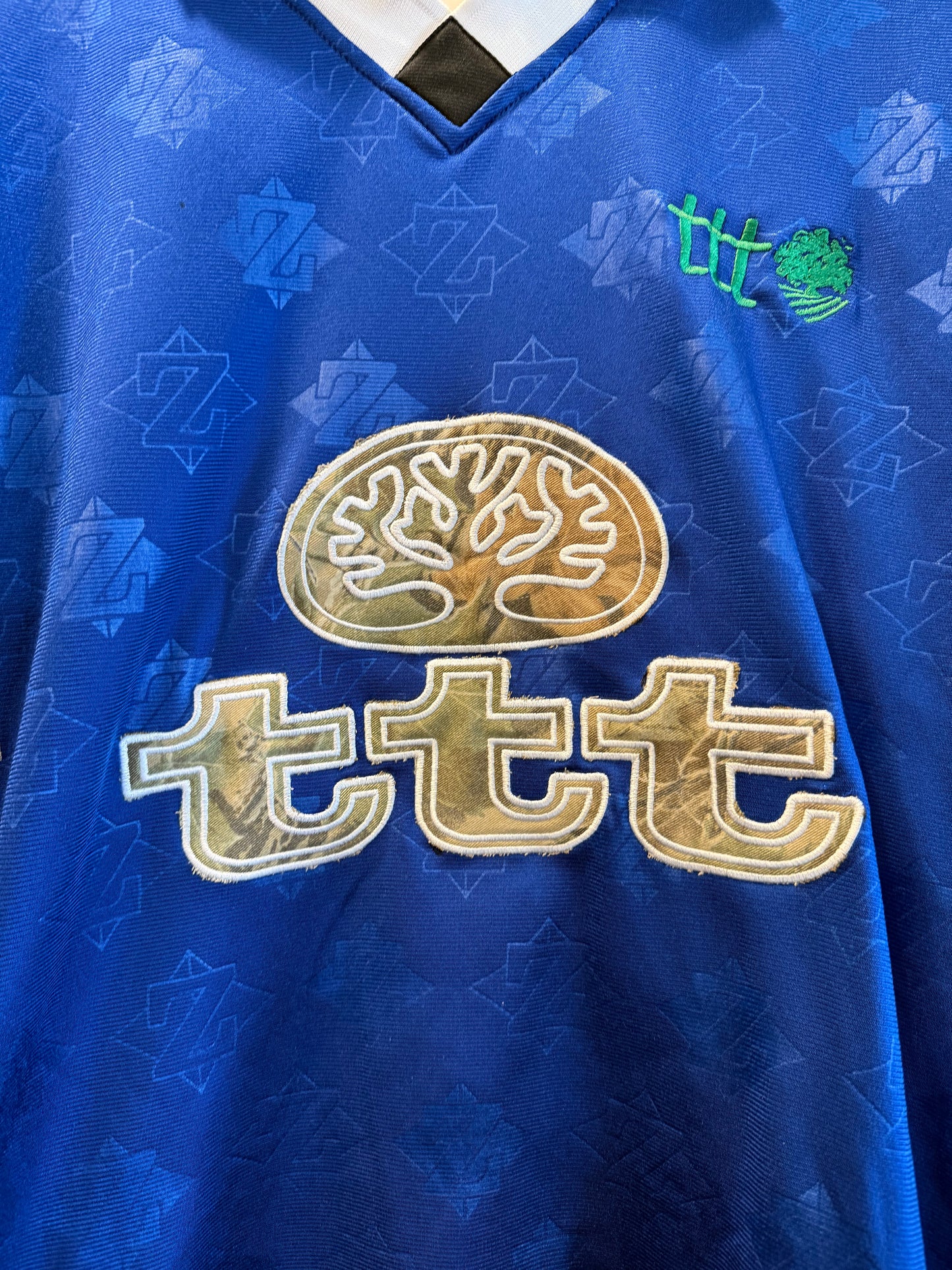 TTT Jerzees Blue Long Sleeve Collared Football Soccer Jersey- L