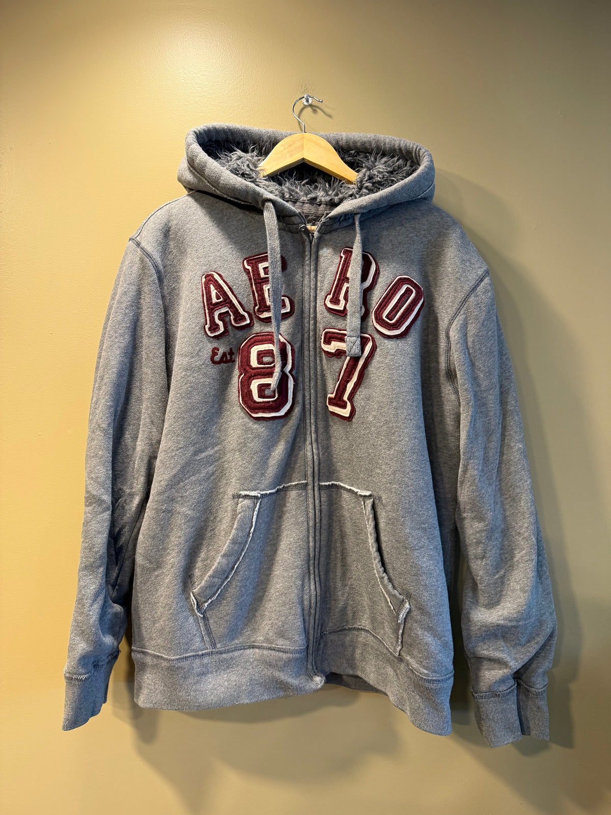 Vintage Aeropostale Fur Lined Heavy Zip-Up Hoodie Sweatshirt- XL