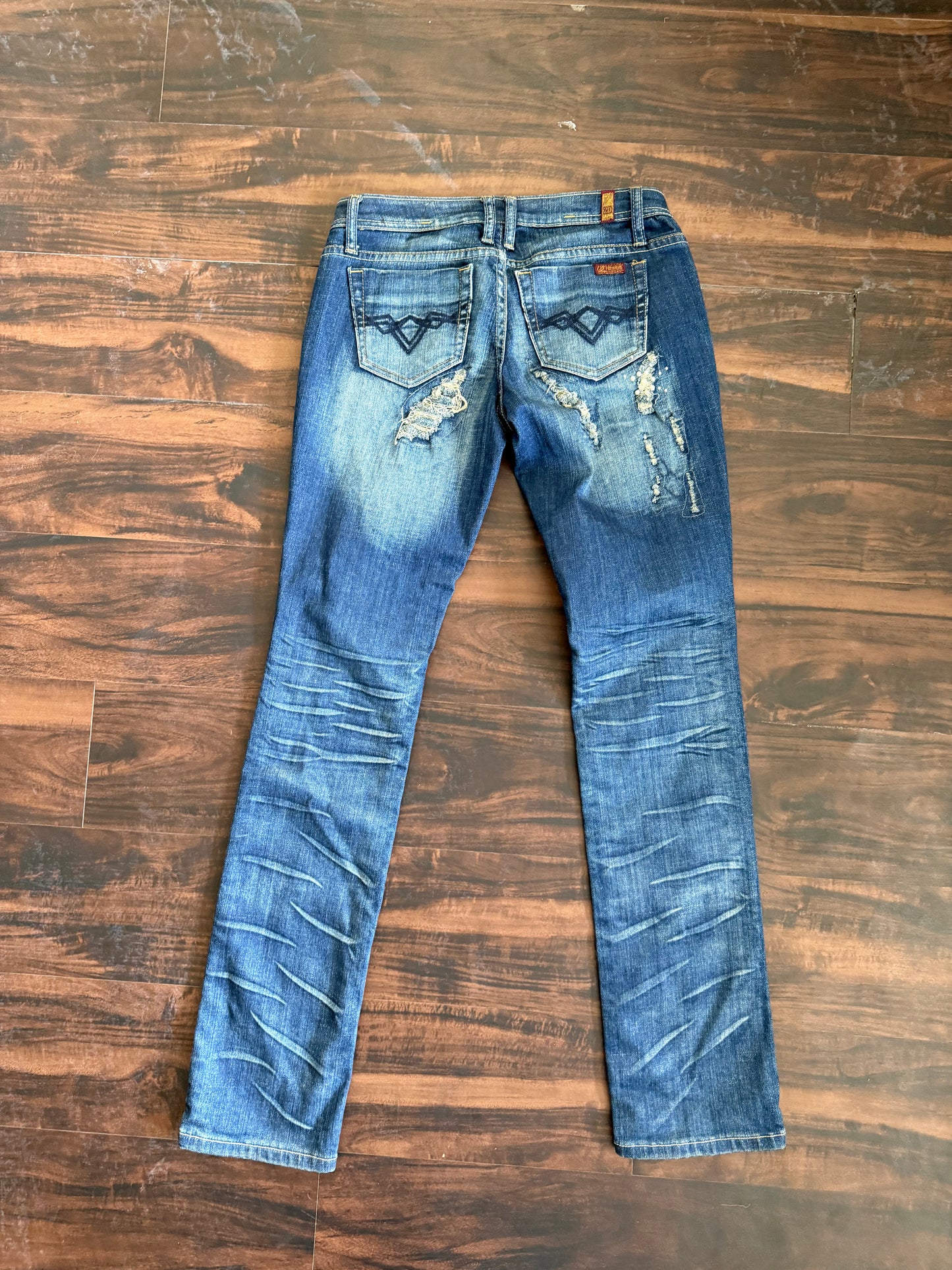 Vintage ZD Distressed Pearl Embellished Denim Jeans- 28x32