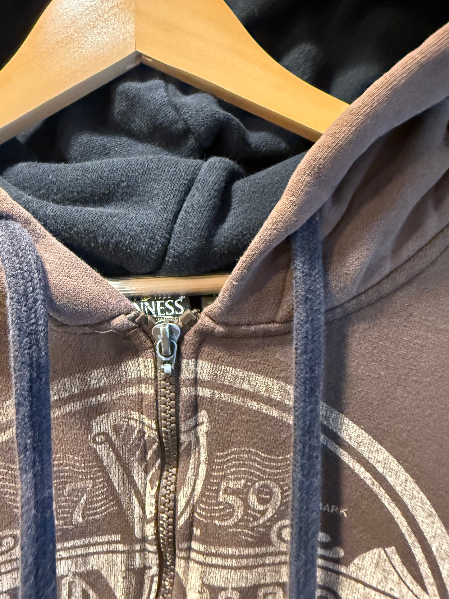 Vintage Guinness Beer Brown Zip-Up Hoodie Sweatshirt- XL
