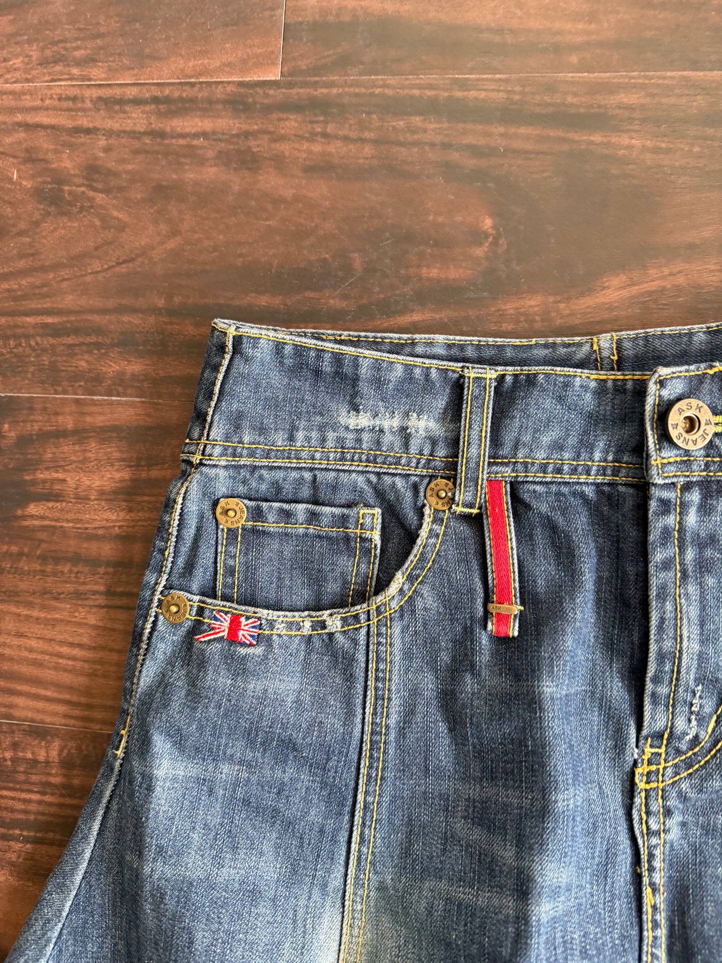 Vintage Ask Jeans Union Jack Leather Patch Denim Skirt- 31