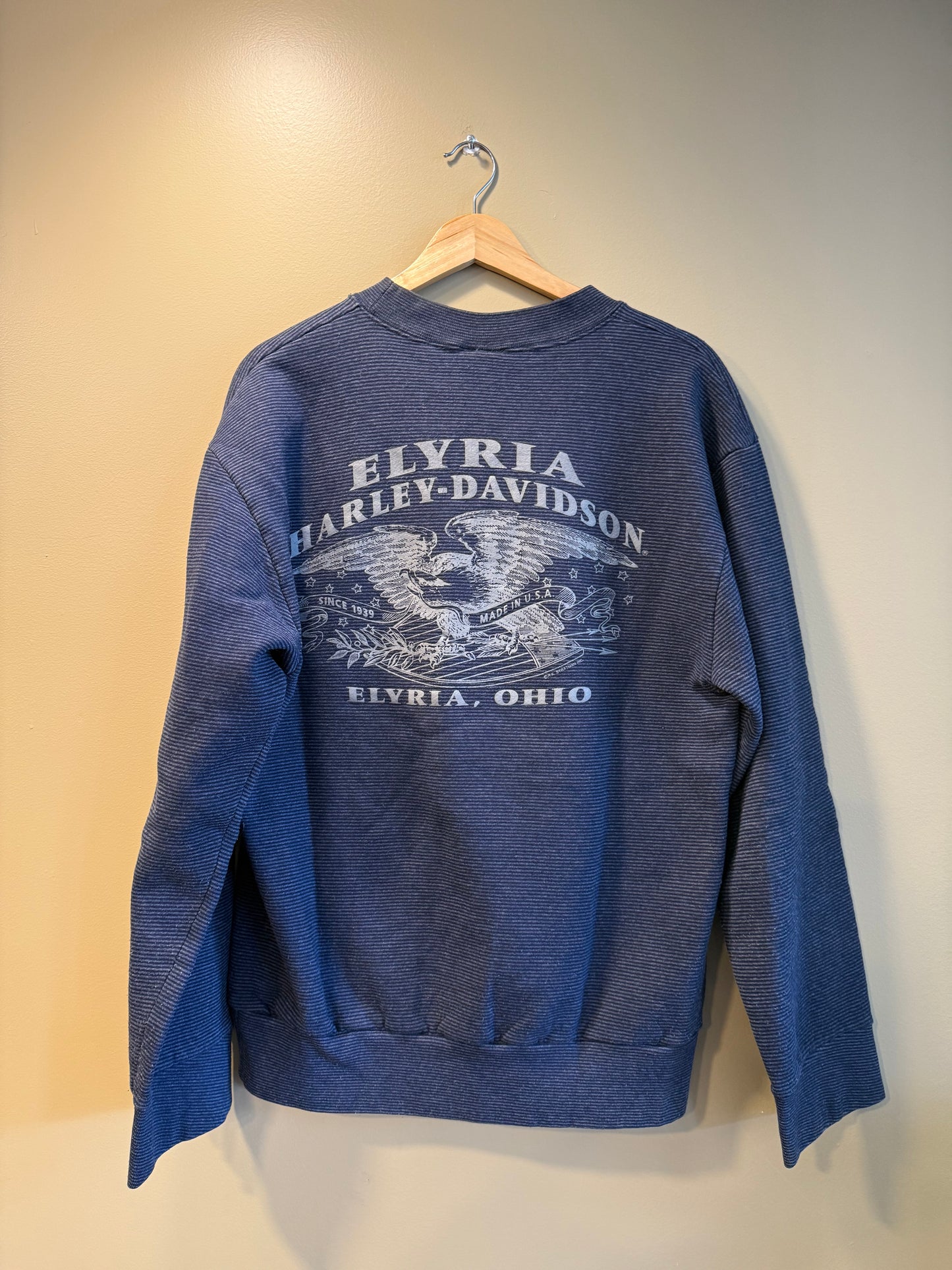 Vintage Harley Davidson Blue Striped Boxy Crewneck Sweatshirt- L