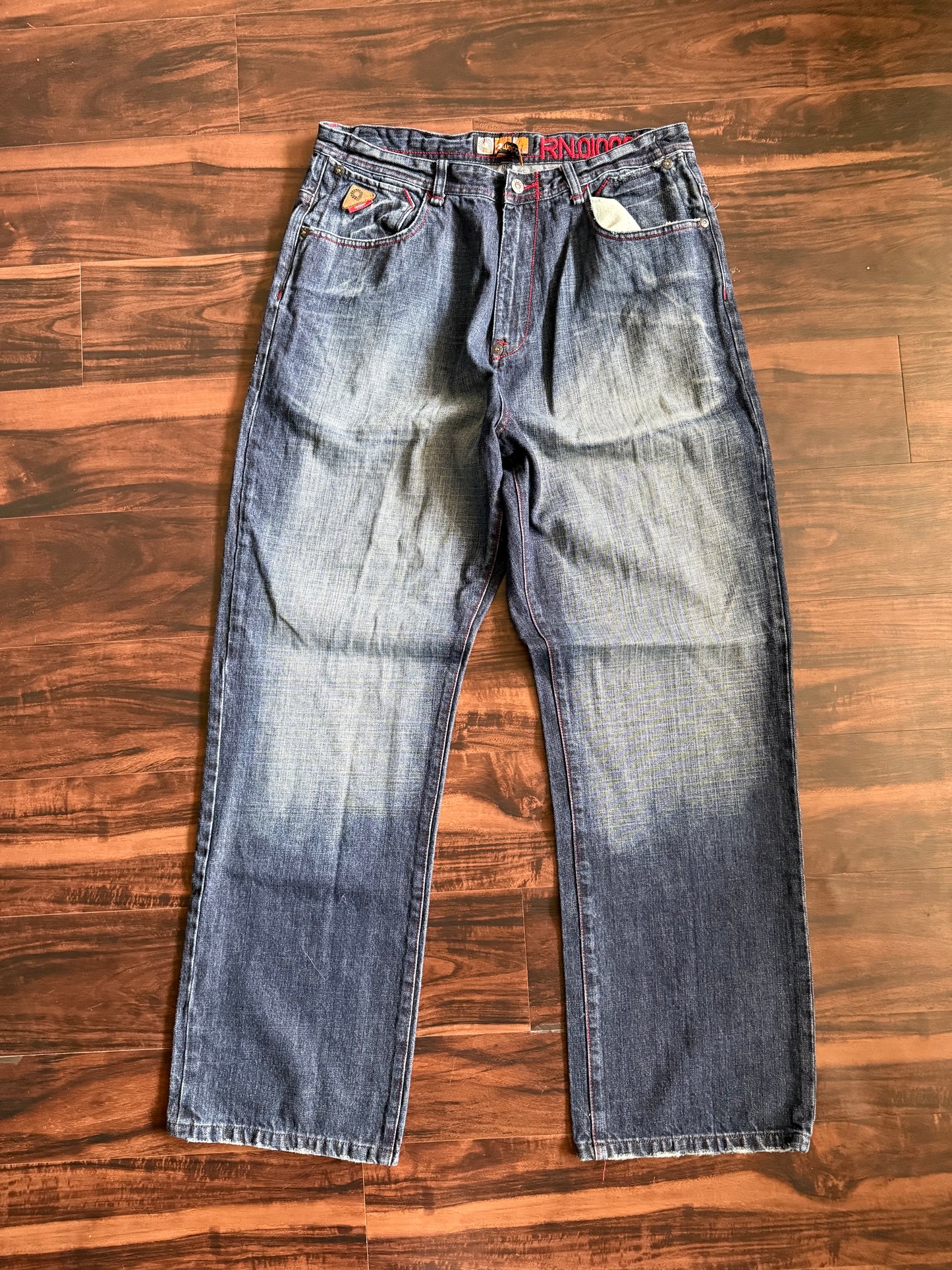 Vintage Y2K Akademiks Dark Wash Big Logo Denim Jeans- 36x35