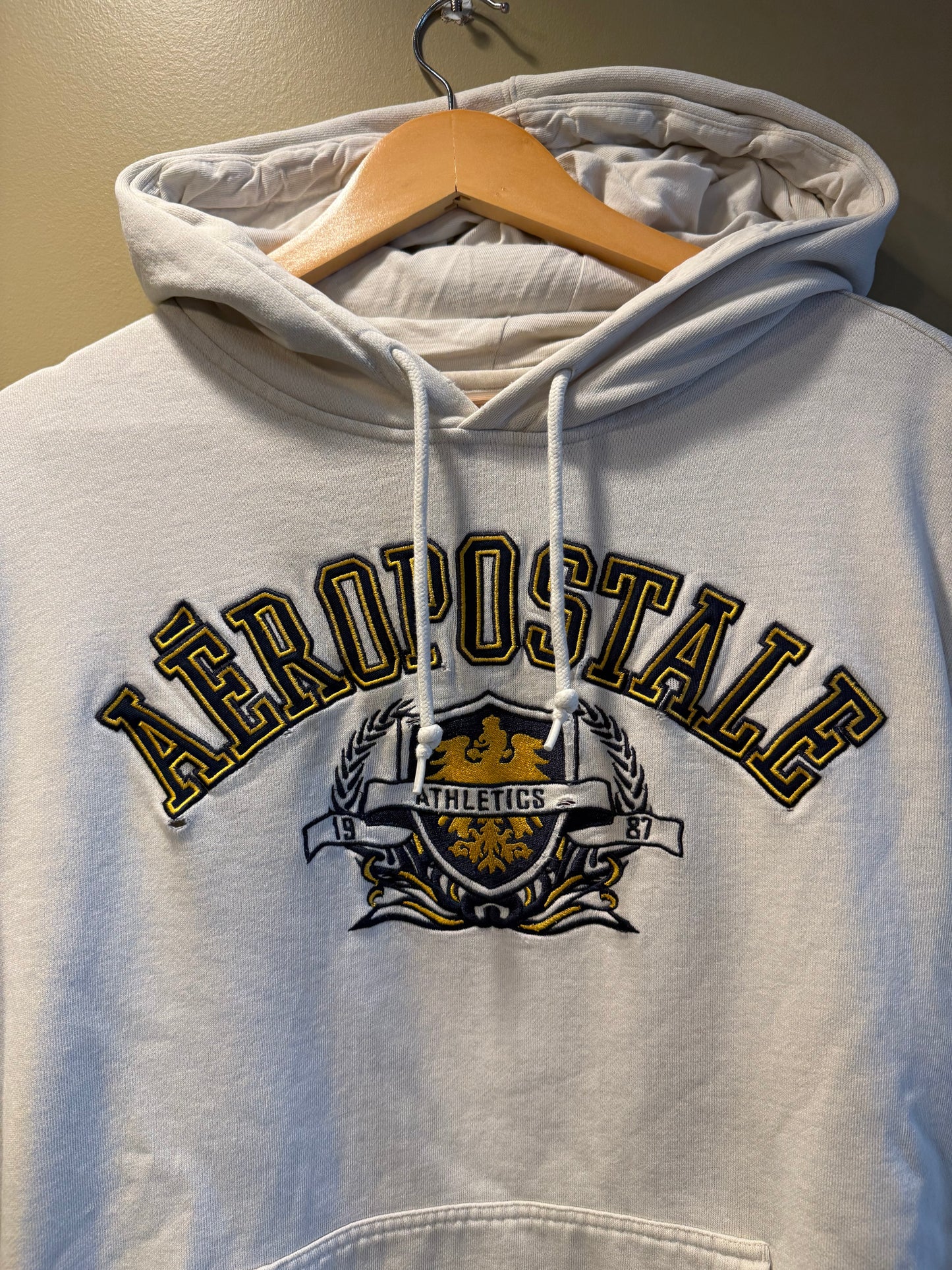 Vintage Aeropostale Athletics Spellout White Hoodie Sweatshirt- S