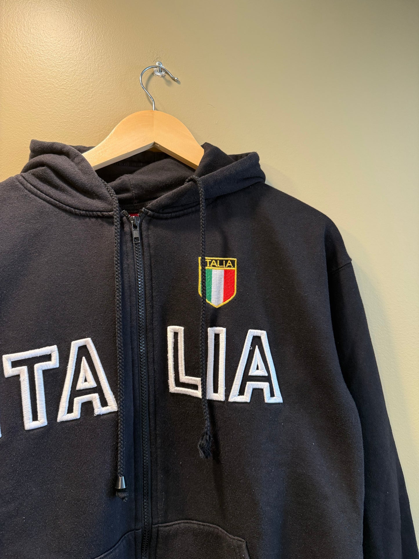 Vintage Italia Black Zip-Up Hoodie Sweatshirt- M