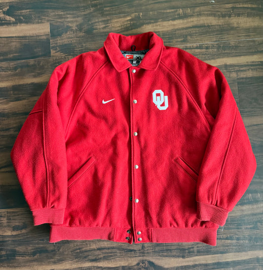 Vintage Team Nike University of Oklahoma Sooners Red Varsity Jacket- XL