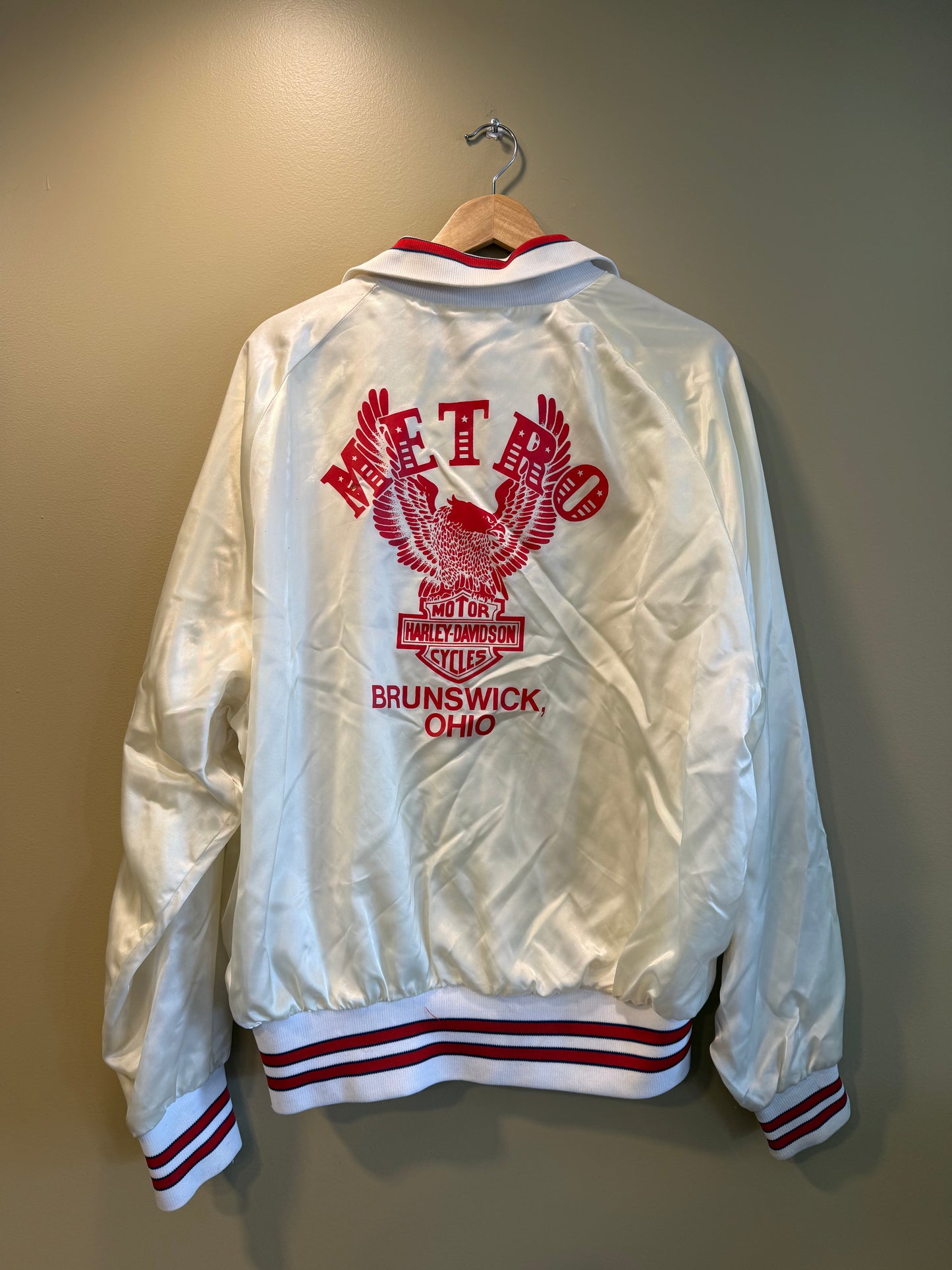 Vintage Harley Davidson White Satin Jacket- L