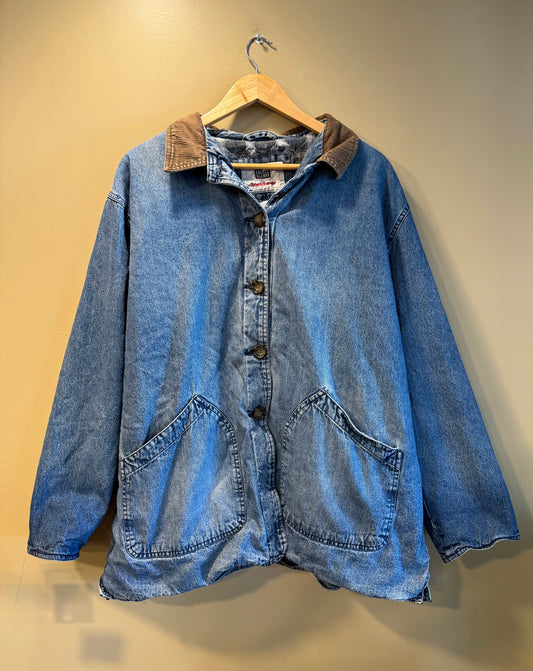 Vintage Faded Glory Denim Flannel Lined Chore Coat Jacket- XL