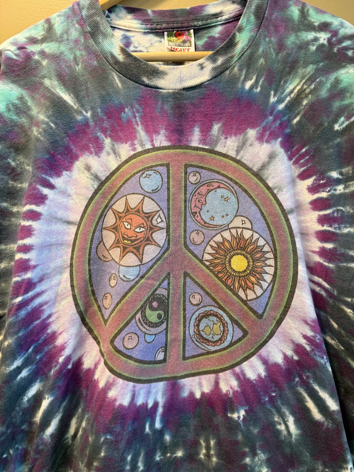 Vintage Space Peace Sign Tie Dye T-Shirt- XL