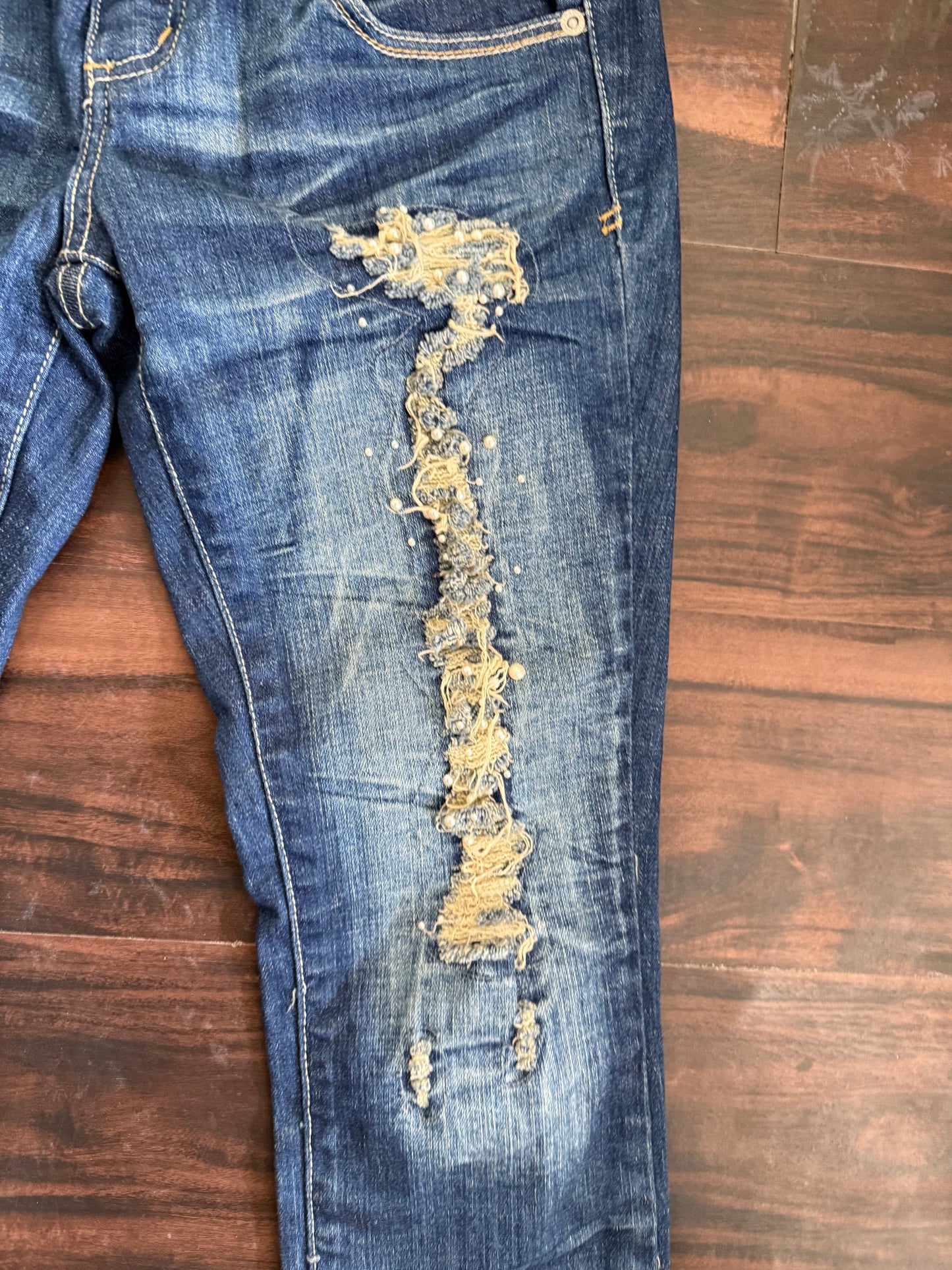 Vintage ZD Distressed Pearl Embellished Denim Jeans- 28x32