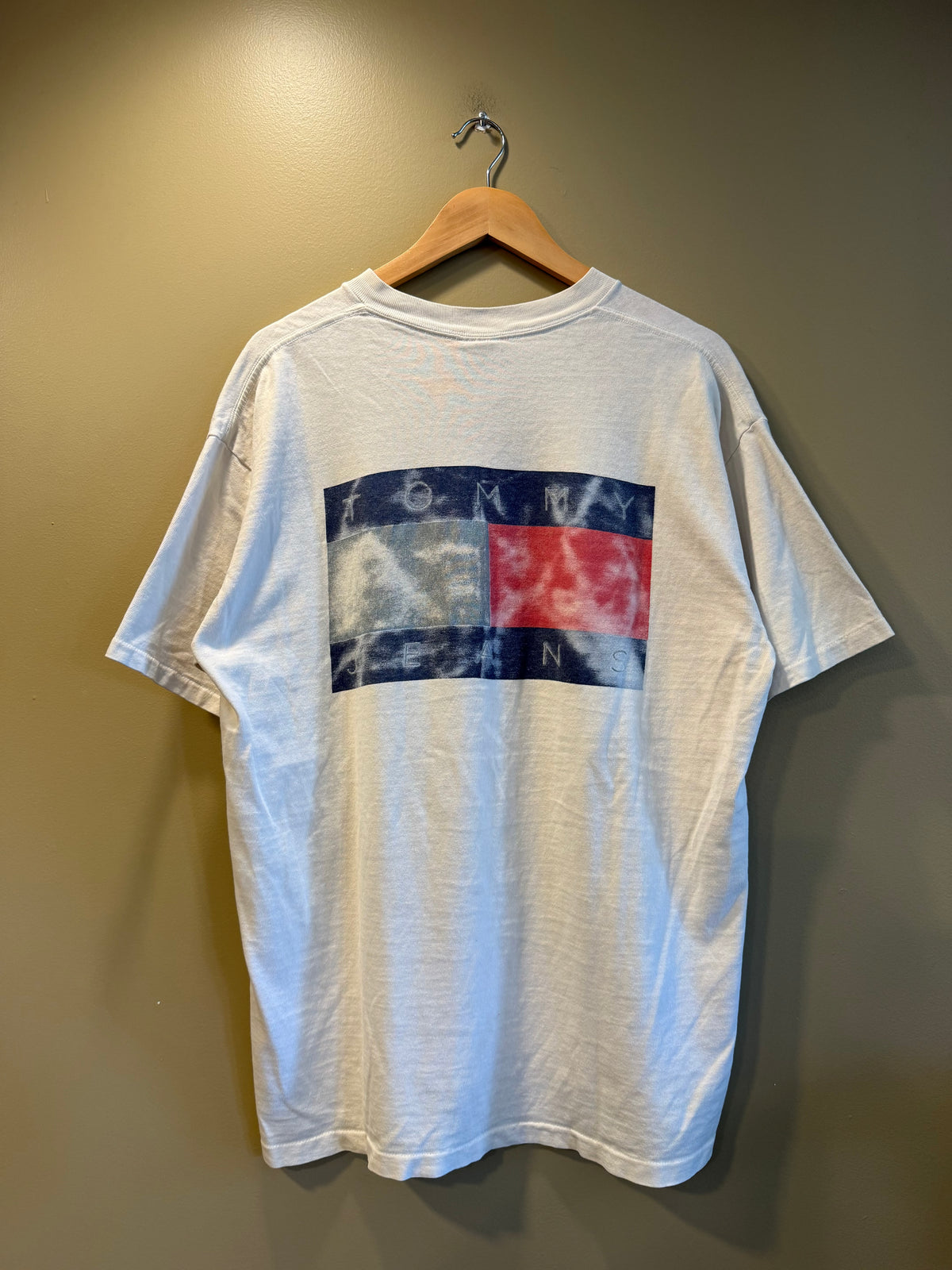 Vintage Tommy Hilfiger Big Flag Distressed White T-Shirt- XL