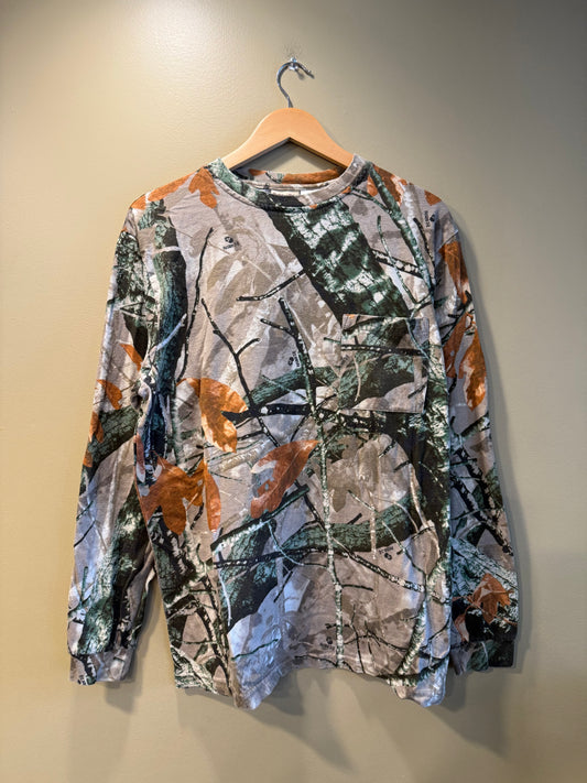 Vintage Outfitters Ridge Orange Tree Camo Long-Sleeve Pocket T-Shirt- M