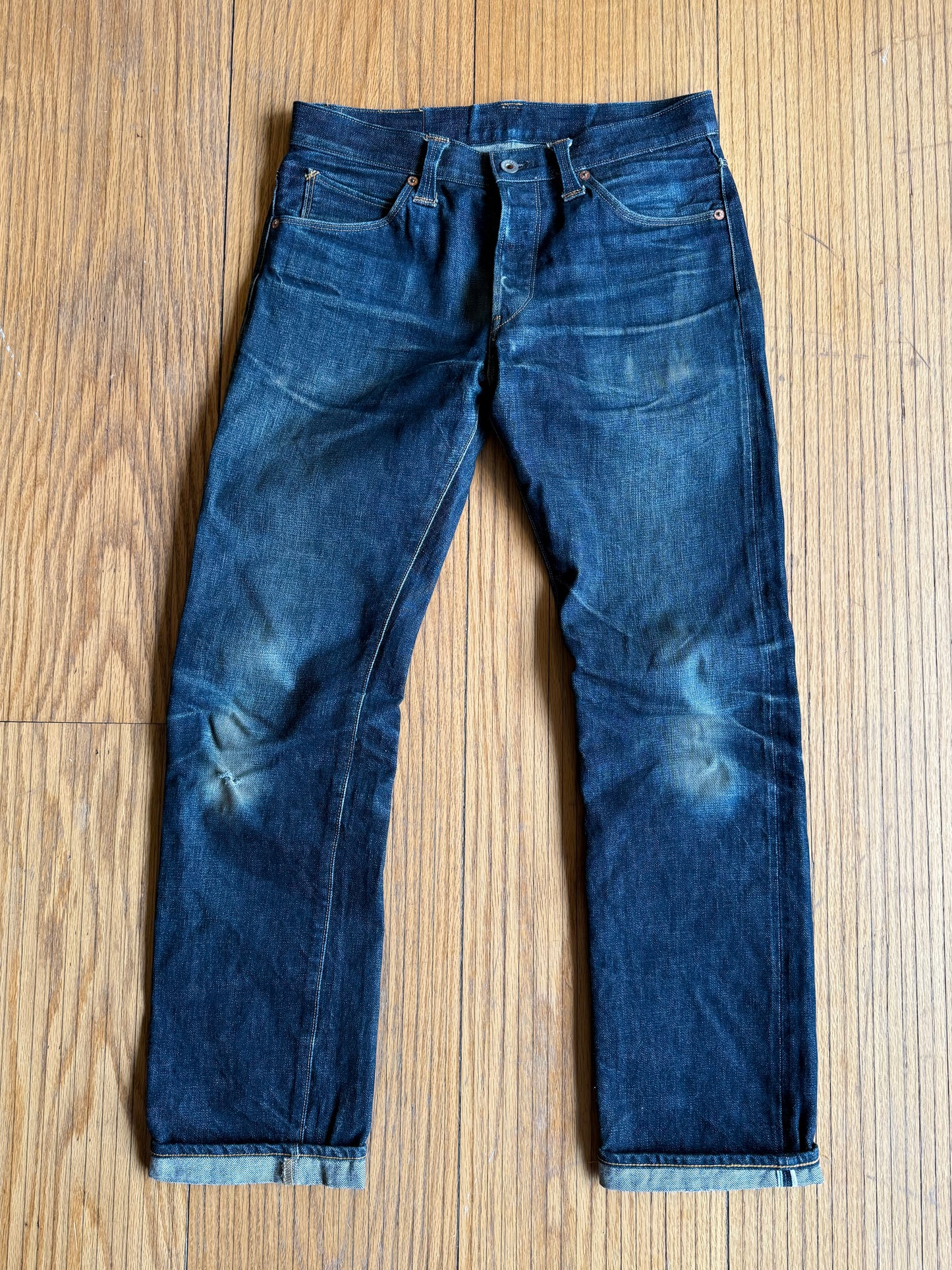 Vintage Stevenson Overall Co. Japanese Selvedge Denim Dark Wash Button Fly Blue Jeans- 29x29