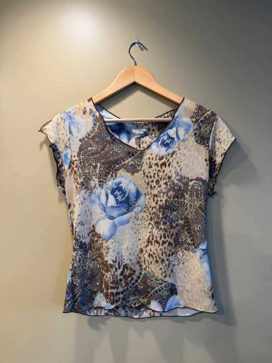 Vintage Y2K Rave Golden Floral T-Shirt- L