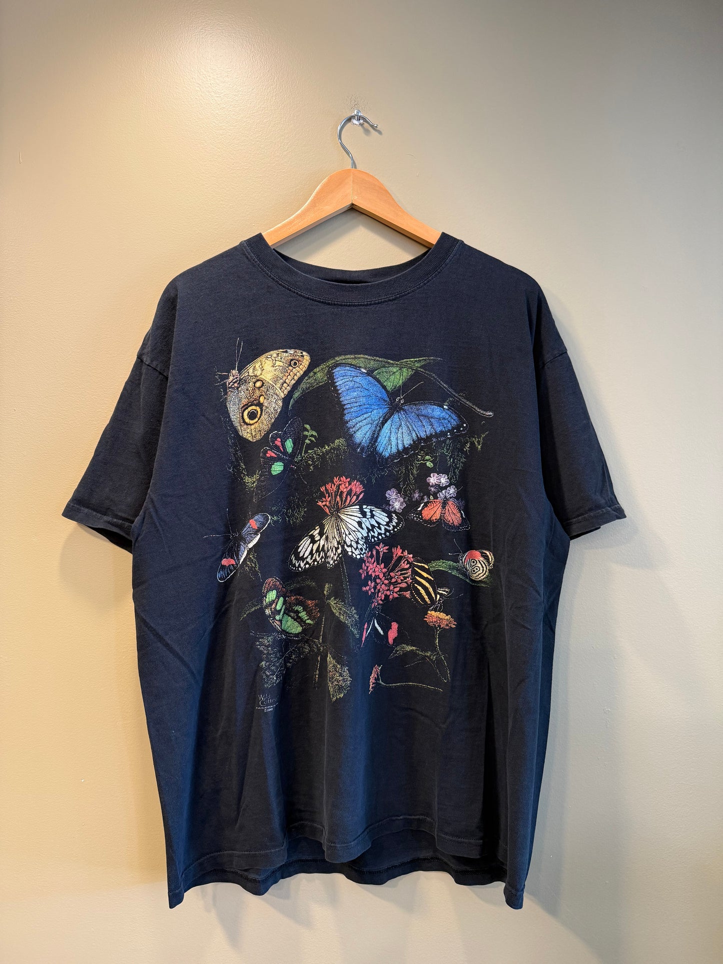 Vintage Butterflies Black T-Shirt- XL