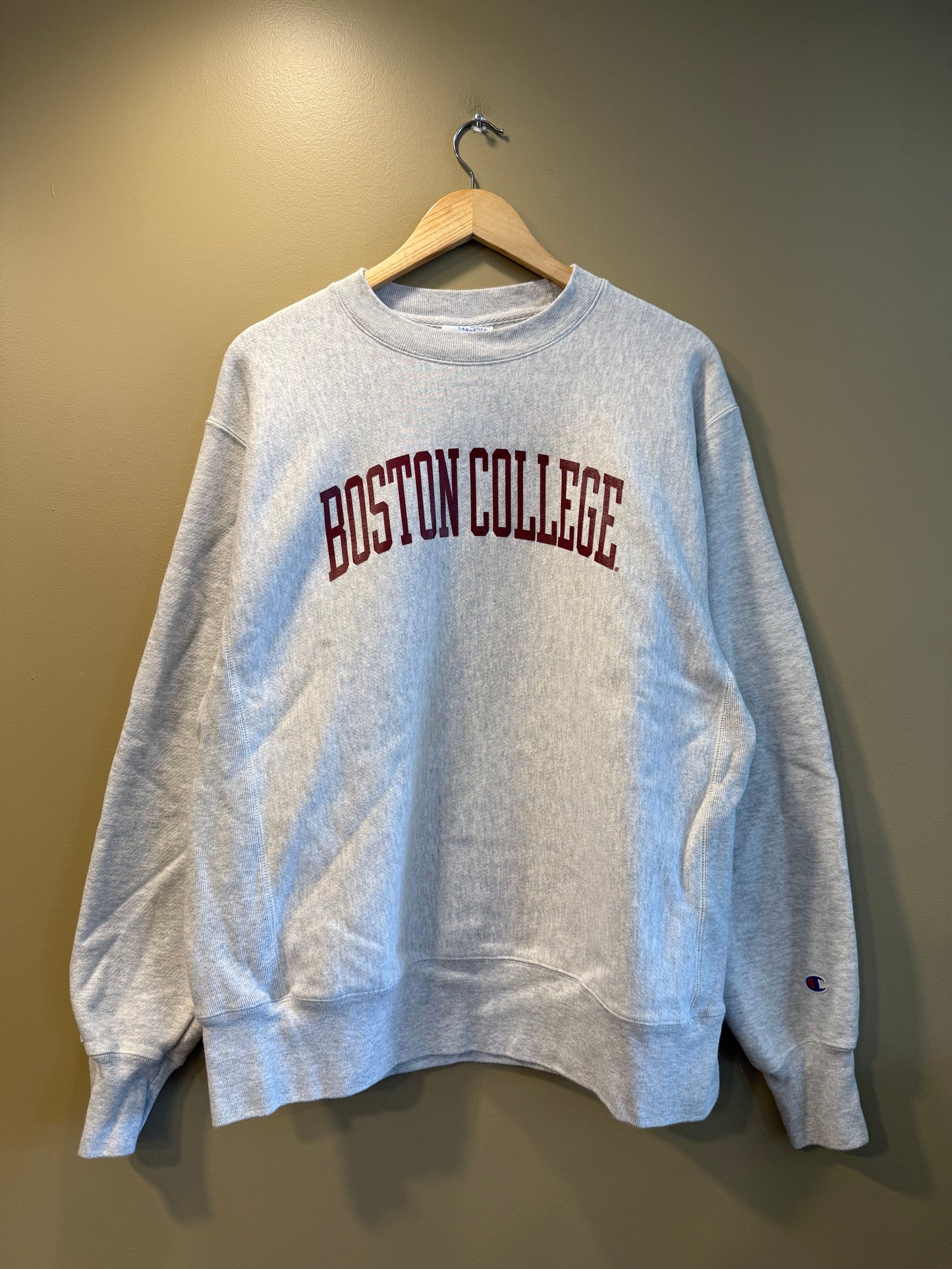 Boston College Champion Reverse Weave Spellout Crewneck Sweatshirt- L