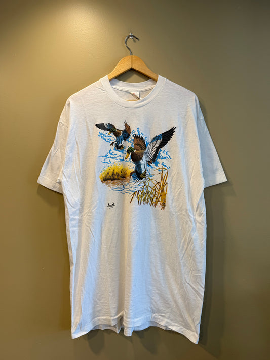Vintage Ducks Pond Nature White T-Shirt- L/XL