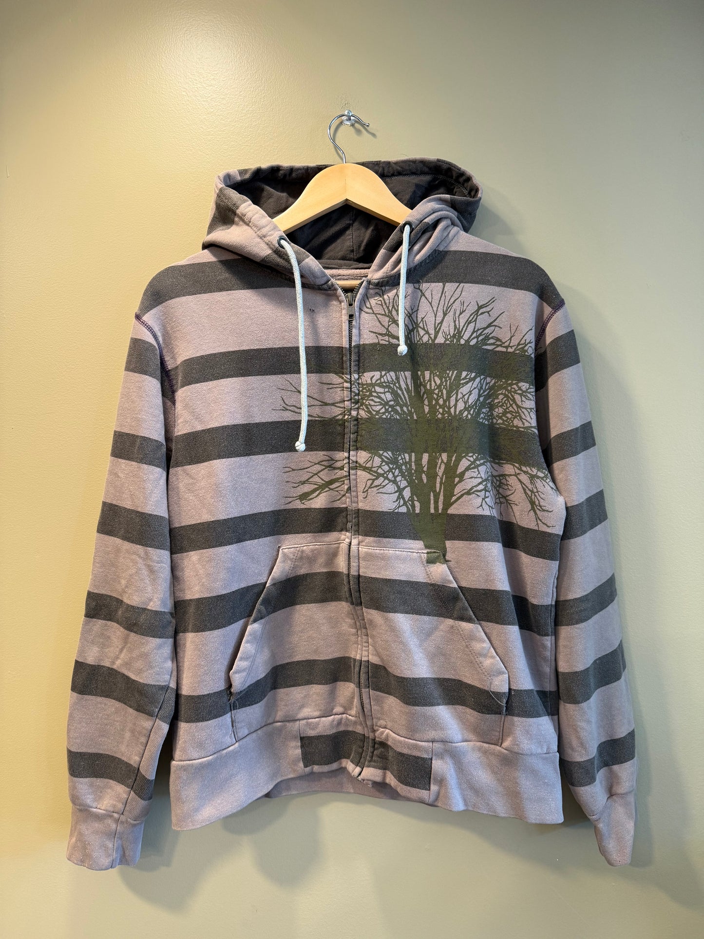 Vintage Y2K Red Snap Tree Striped Zip-Up Hoodie Sweatshirt- M