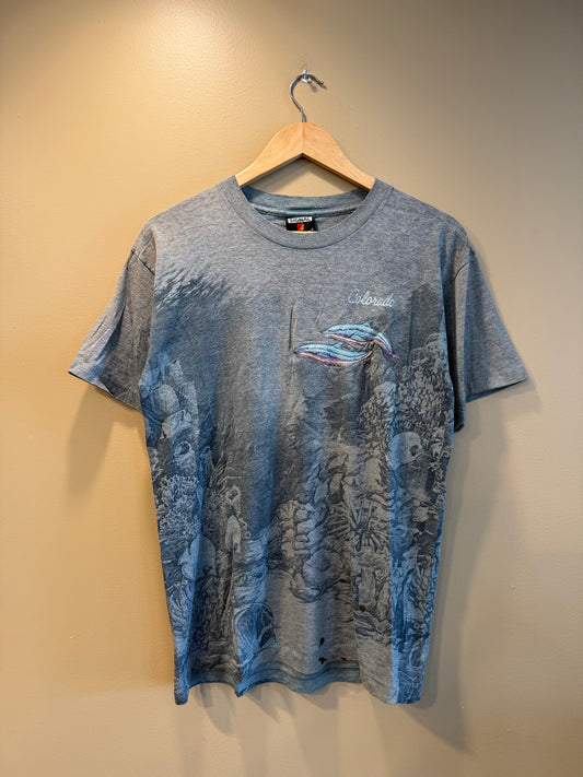 Vintage Dolphins All Over Print Sea T-Shirt- M