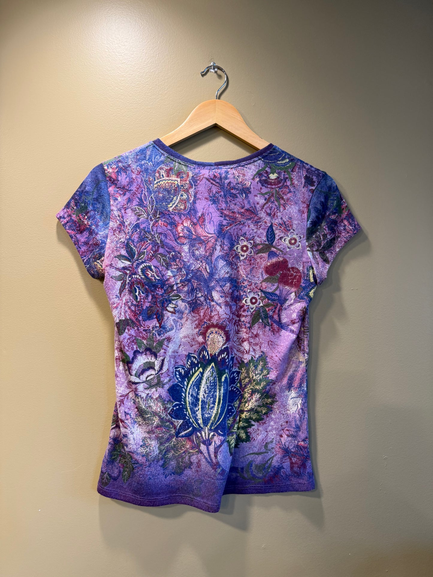 Vintage Y2K Kikit Purple Rhinestone Floral T-Shirt- M