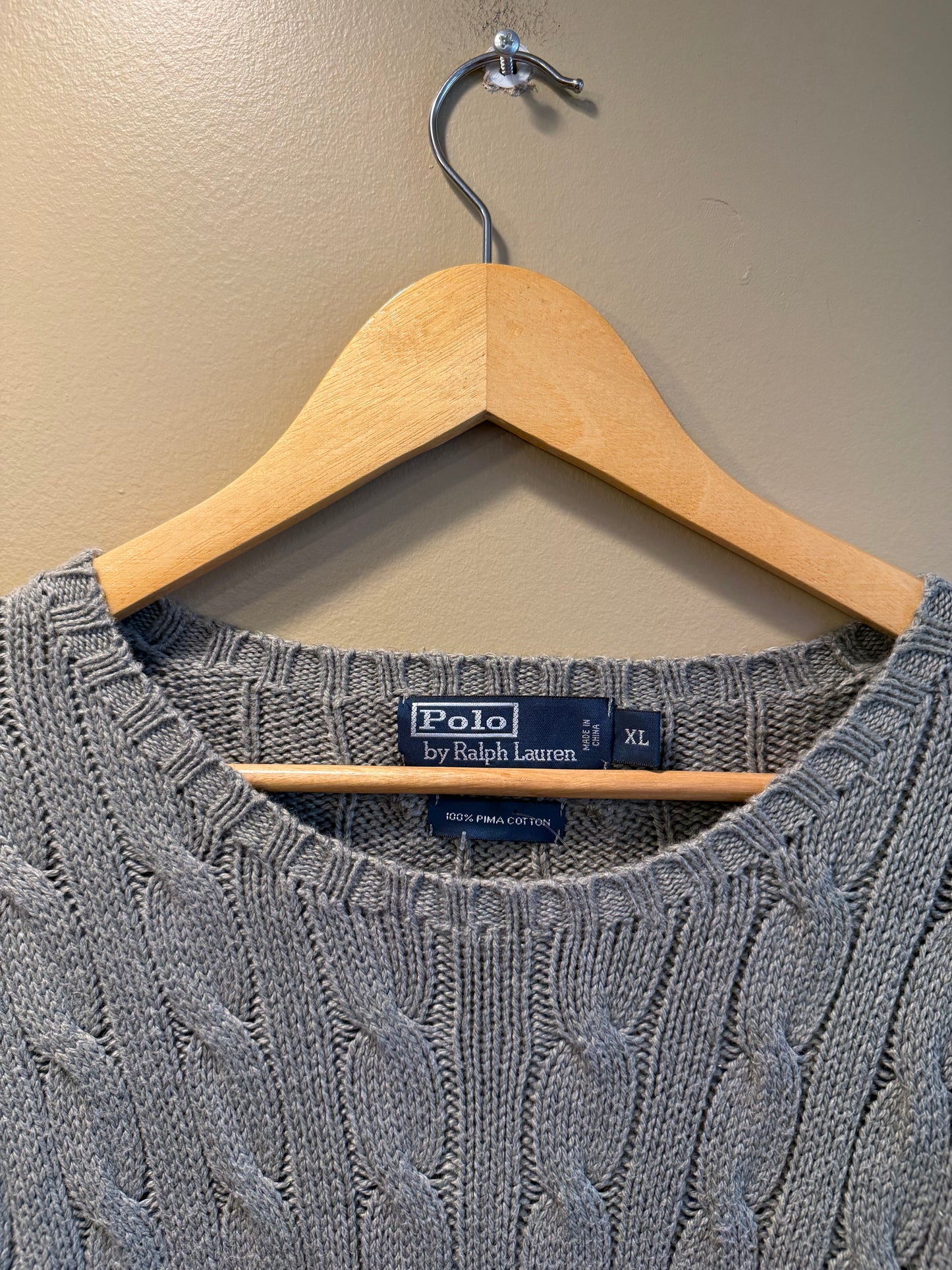 Vintage Polo Ralph Lauren Gray Cable Knit Sweater- XL