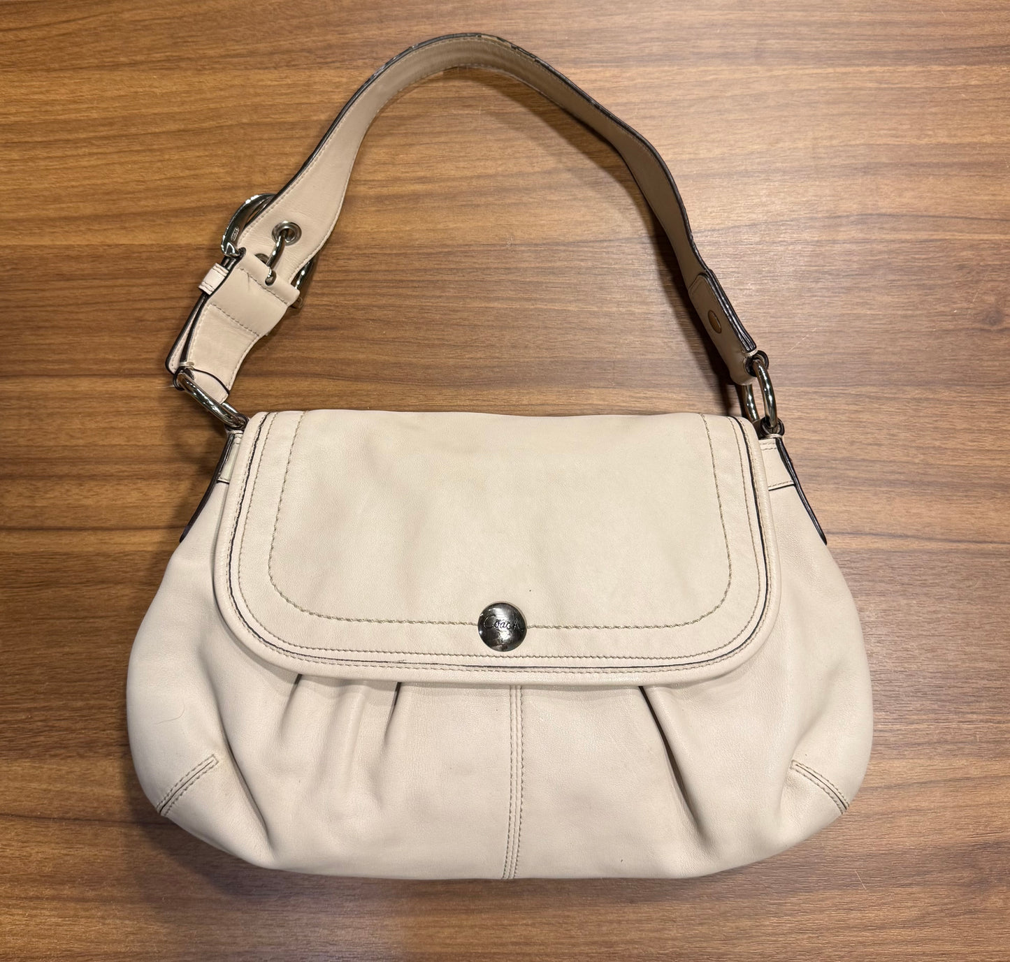 Vintage Coach F13729 Bone/White Soho Pleated Flap Shoulder Bag
