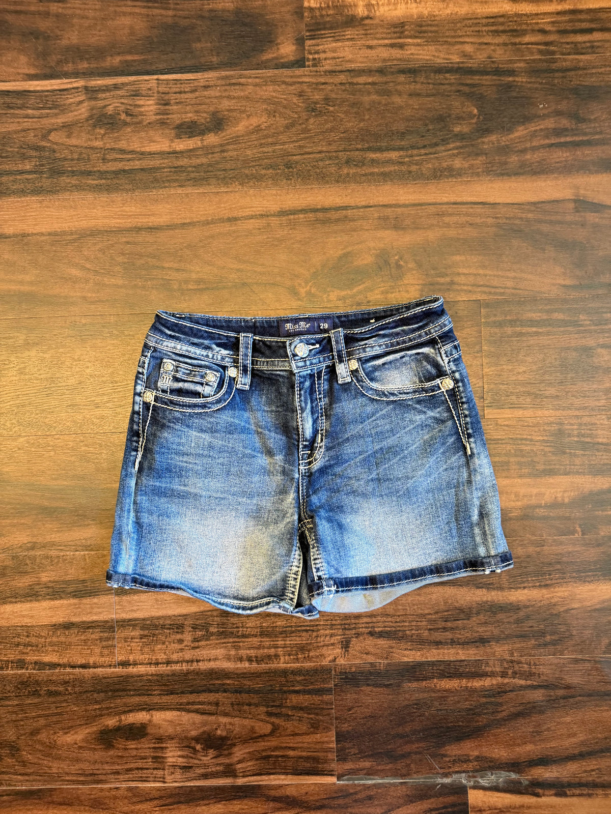 Vintage Miss Me Angel Wings Embellished Dark Wash Denim Jean Shorts- 30