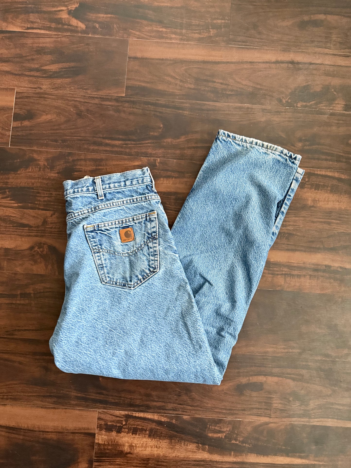 Vintage Carhartt Flannel Lined Light Wash Denim Jeans- 34x31