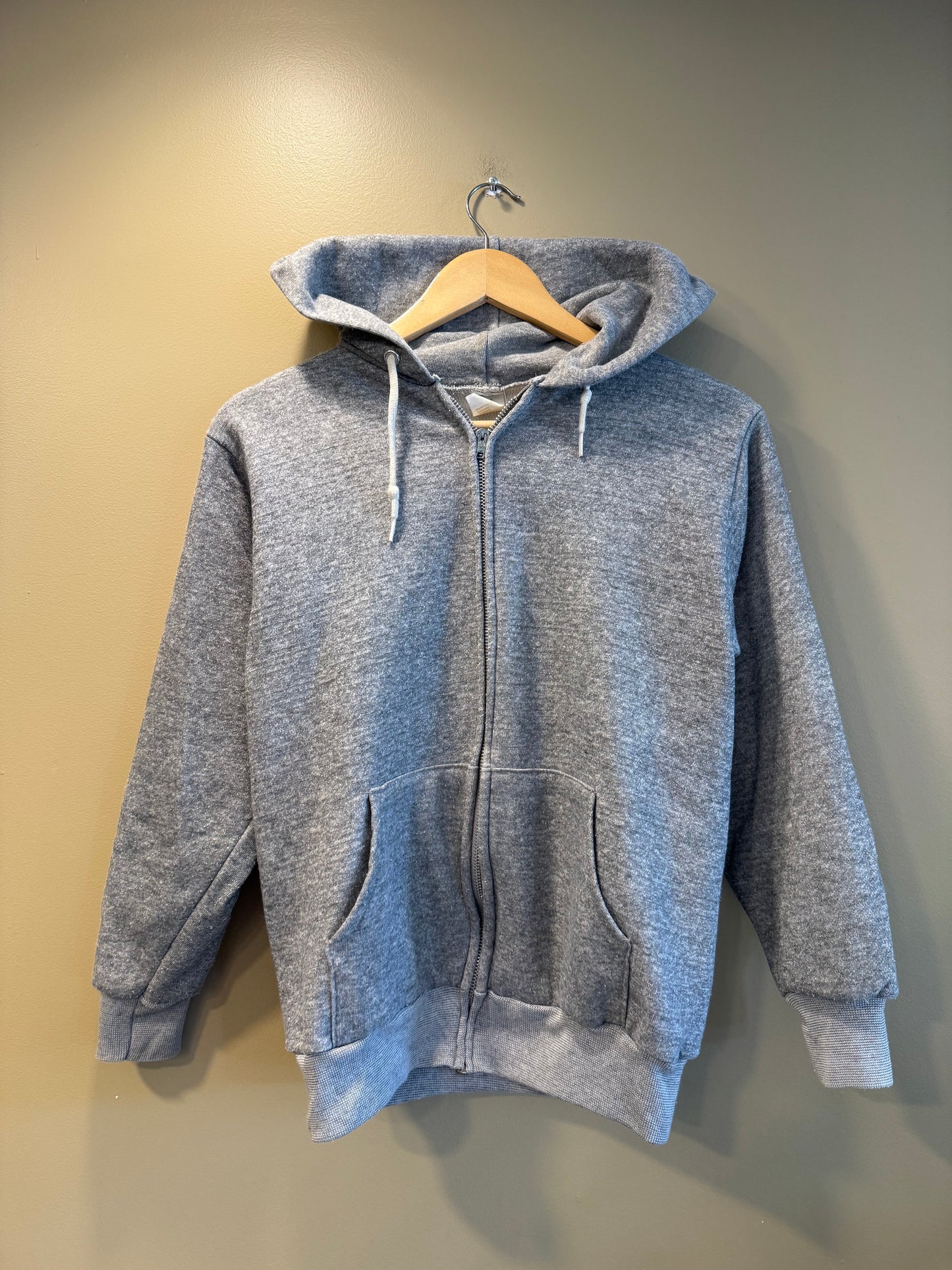 Vintage 70s Gray Zip-Up Hoodie Sweatshirt- S