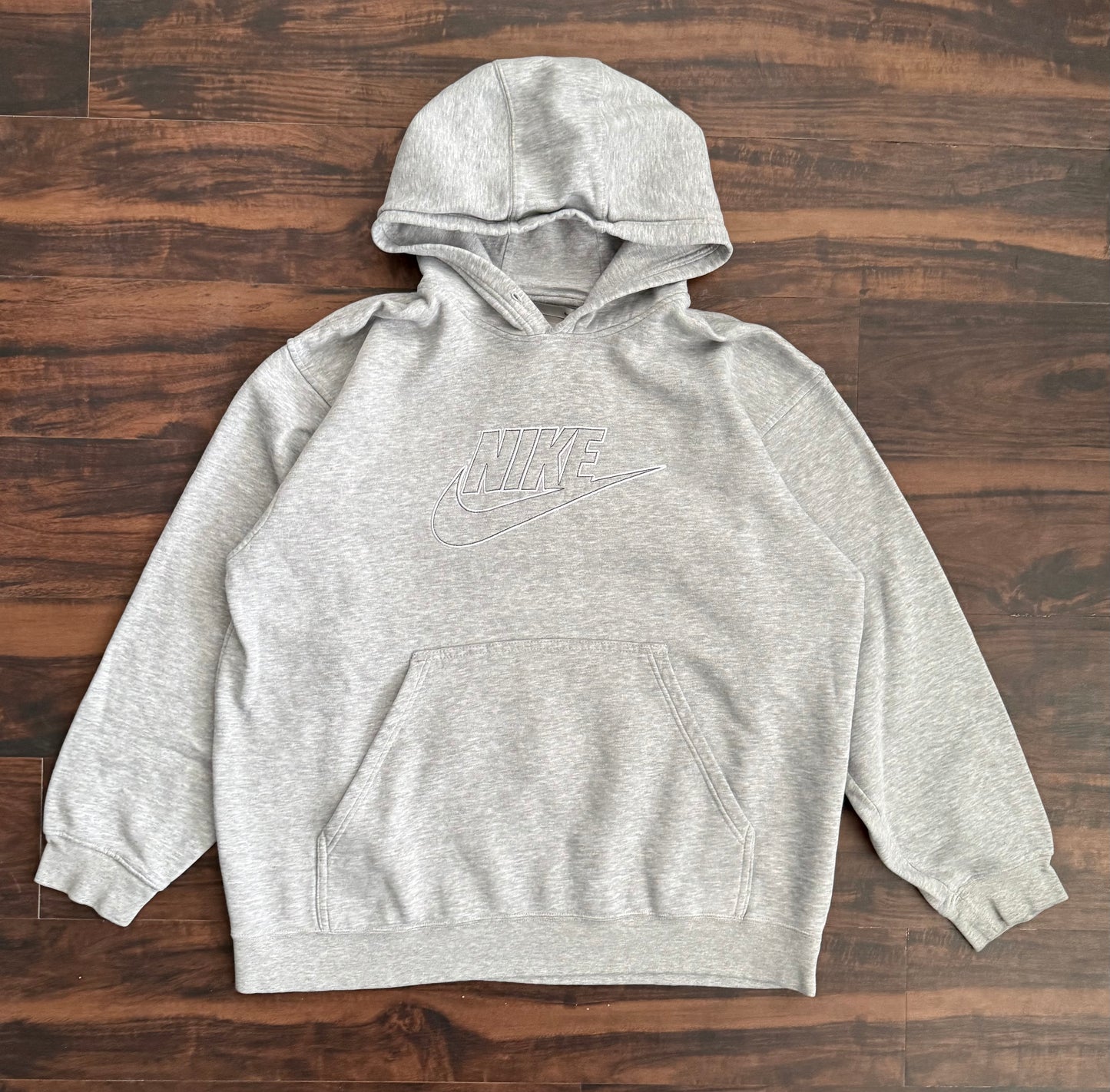 Vintage Nike Y2K Gray Embroidered Hoodie Sweatshirt- L