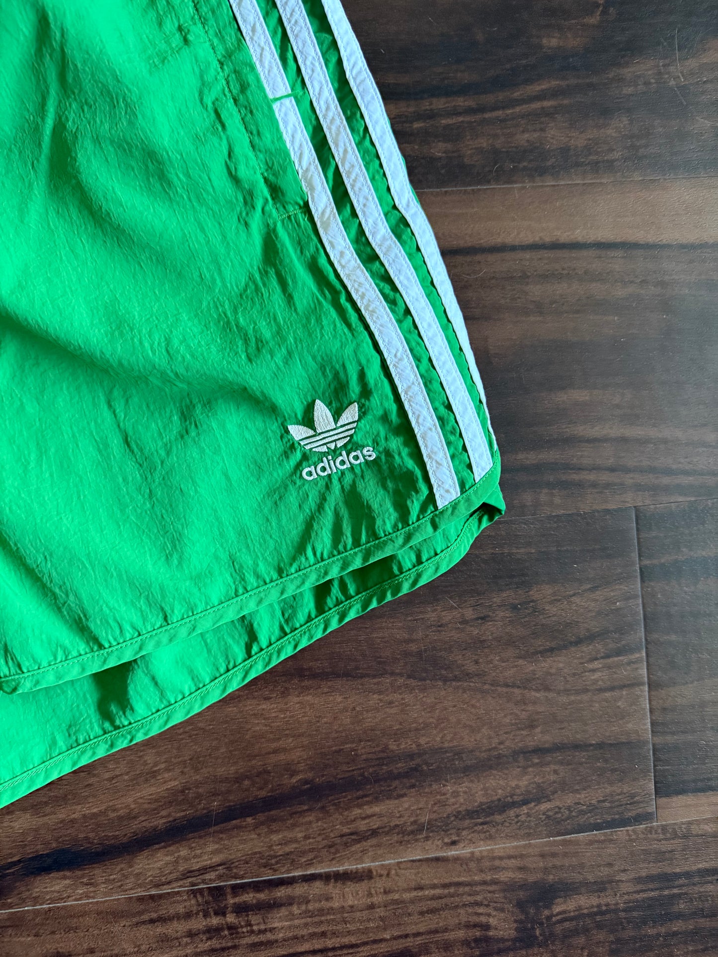 Adidas Bright Green Leaf Logo Athletic Shorts- L