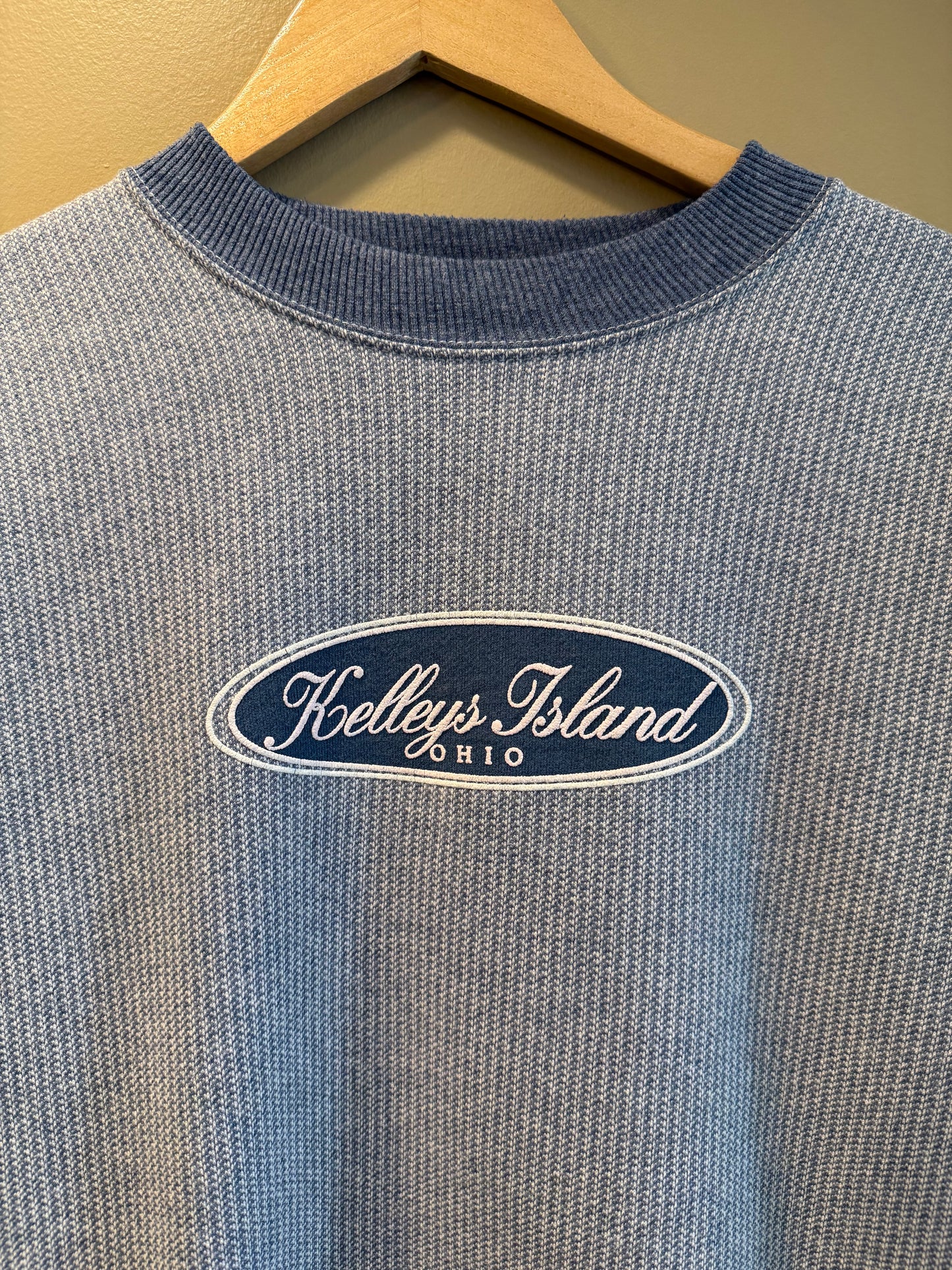 Vintage Kelley’s Island Ohio Blue Waffle Knit Crewneck Sweatshirt- L