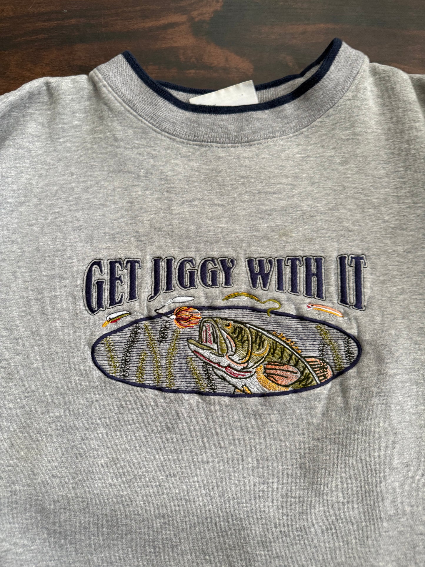 Vintage Fishing Get Jiggy With It Crewneck Sweatshirt- XL