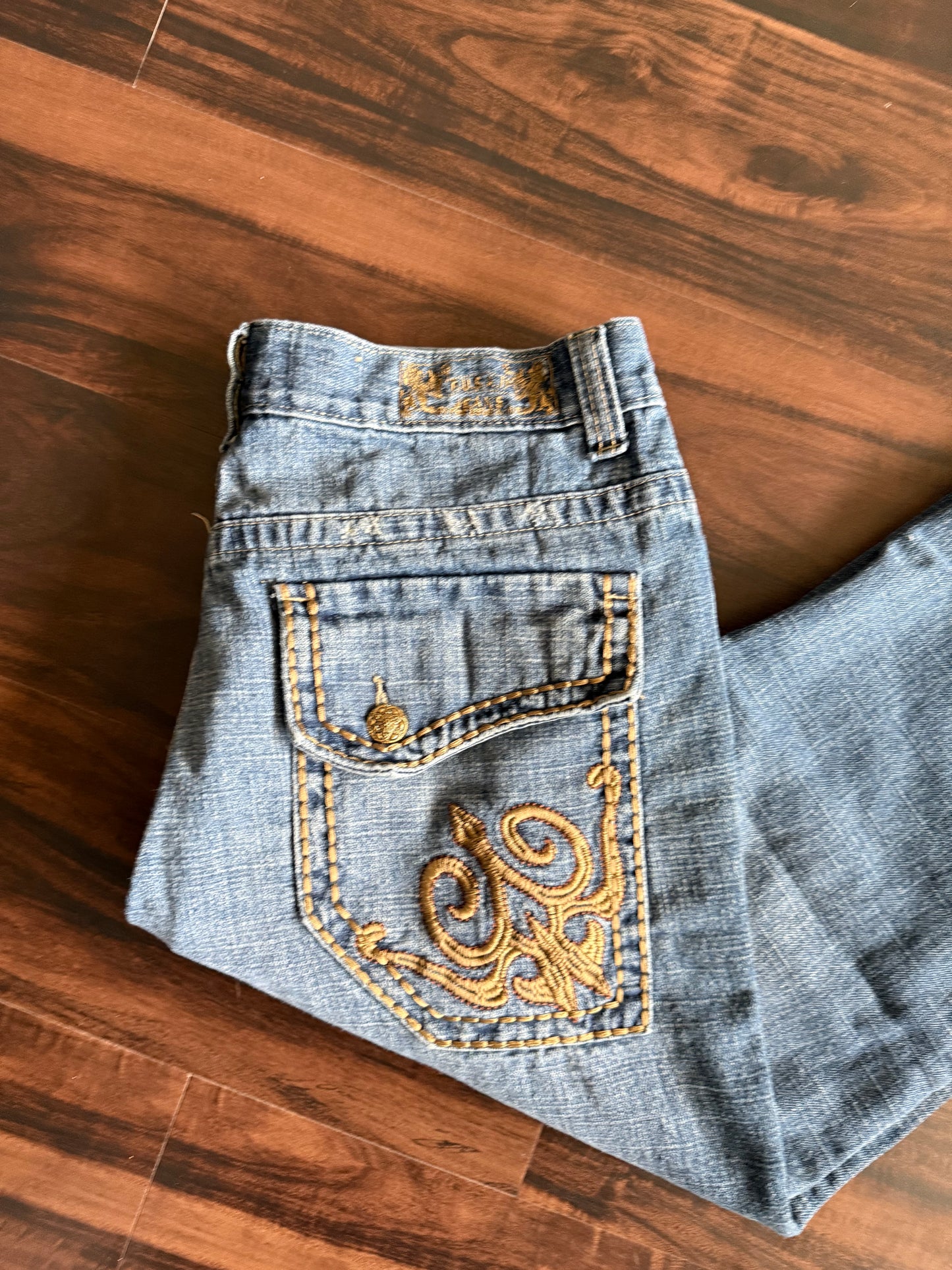 Vintage Y2K FUSAI Embroidered Light Wash Denim Jeans- 34x30