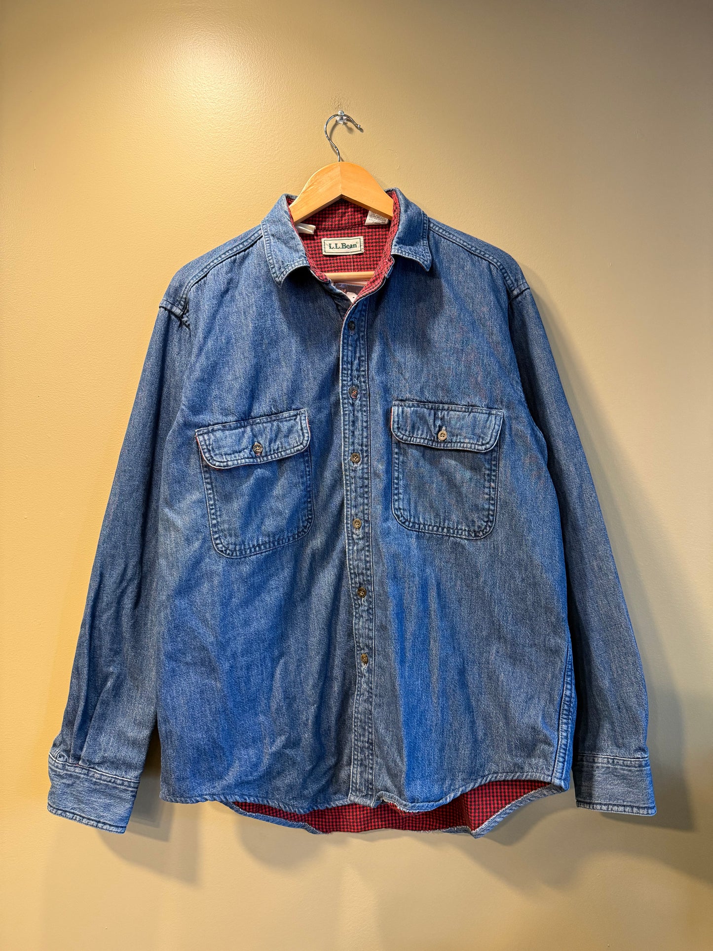 Vintage L.L. Bean Flannel Lined Denim Button-Up Shirt- M