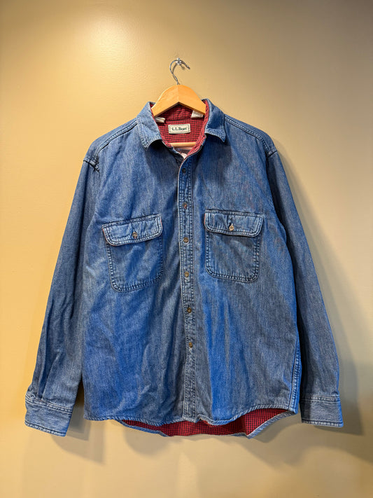Vintage L.L. Bean Flannel Lined Denim Button-Up Shirt- M