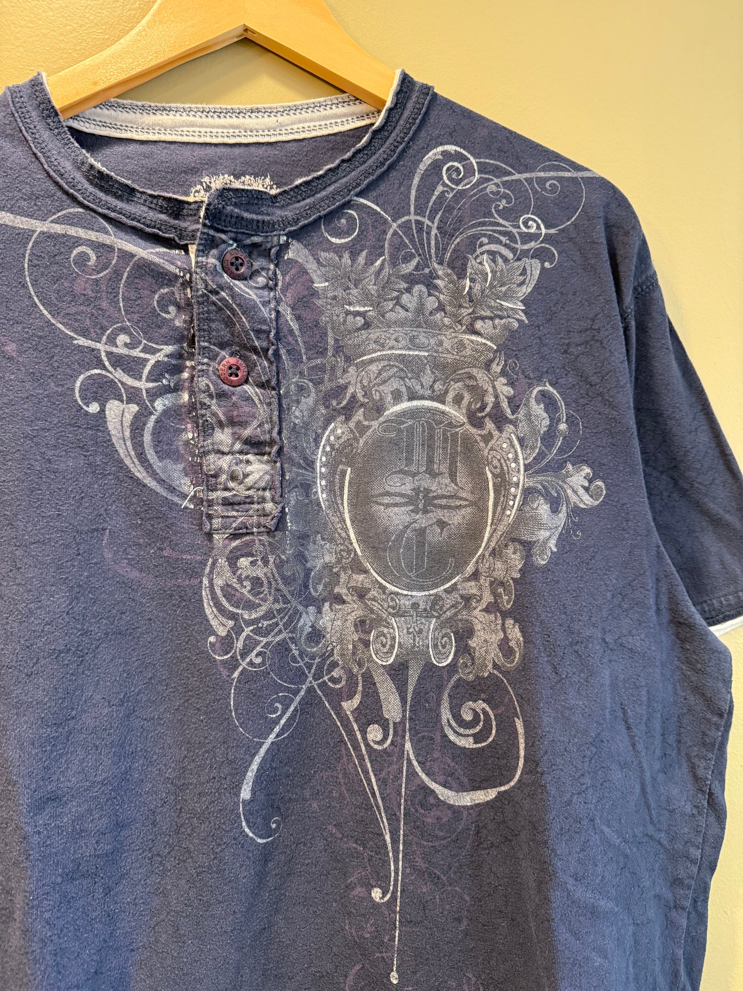 Vintage MC Blue Gothic Button T-Shirt- XL