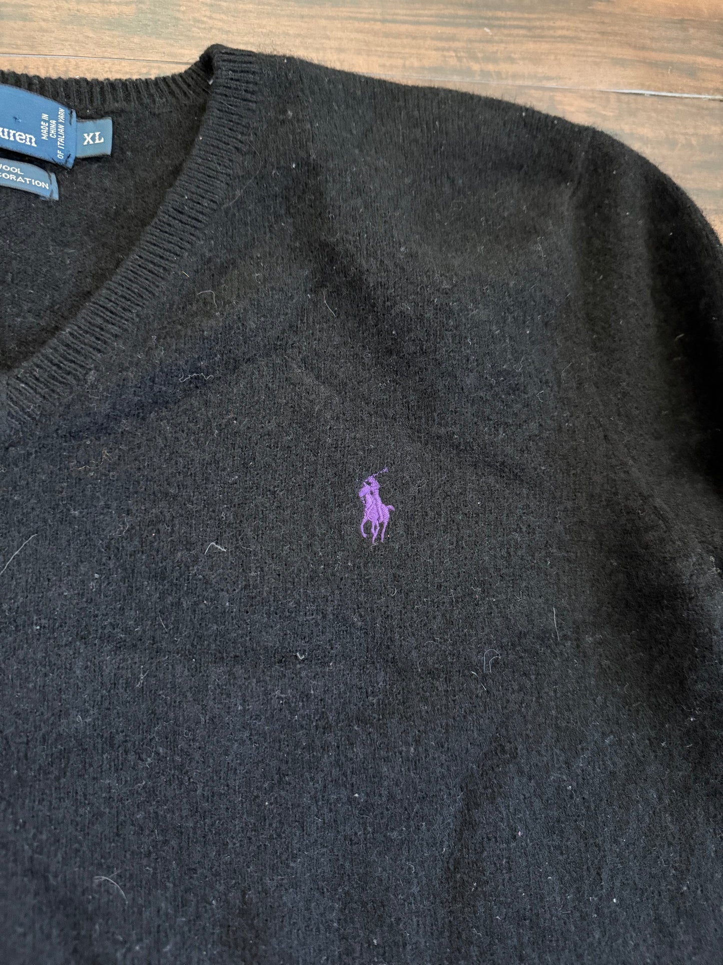Vintage Polo Ralph Lauren Lambswool Purple & Black Sweater- L