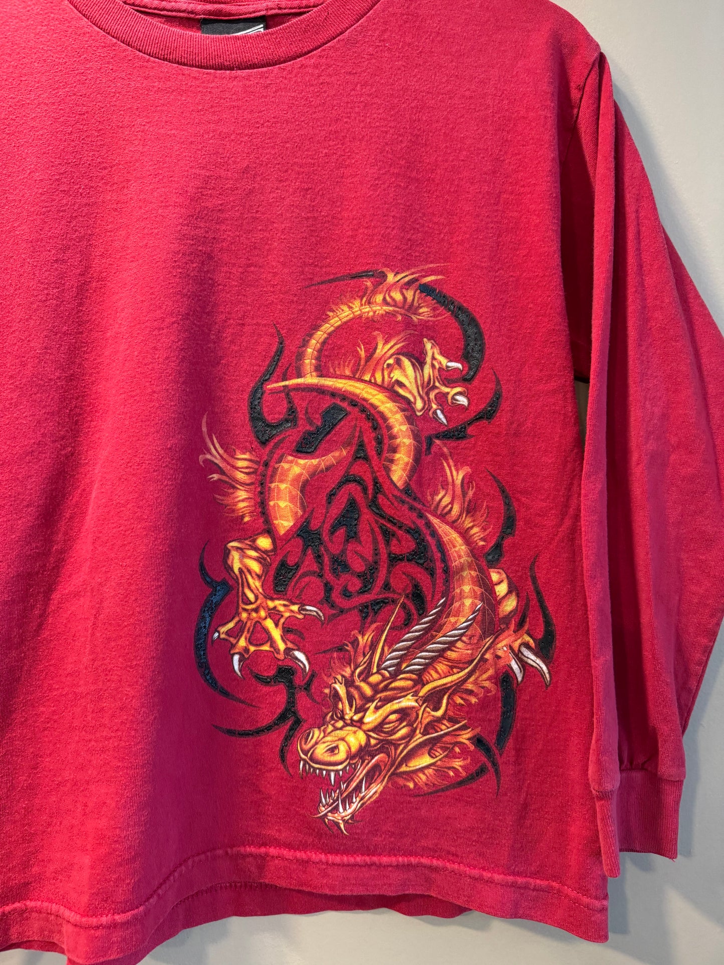 Vintage Y2K Top Heavy Red Dragon Long Sleeve T-Shirt- S/M