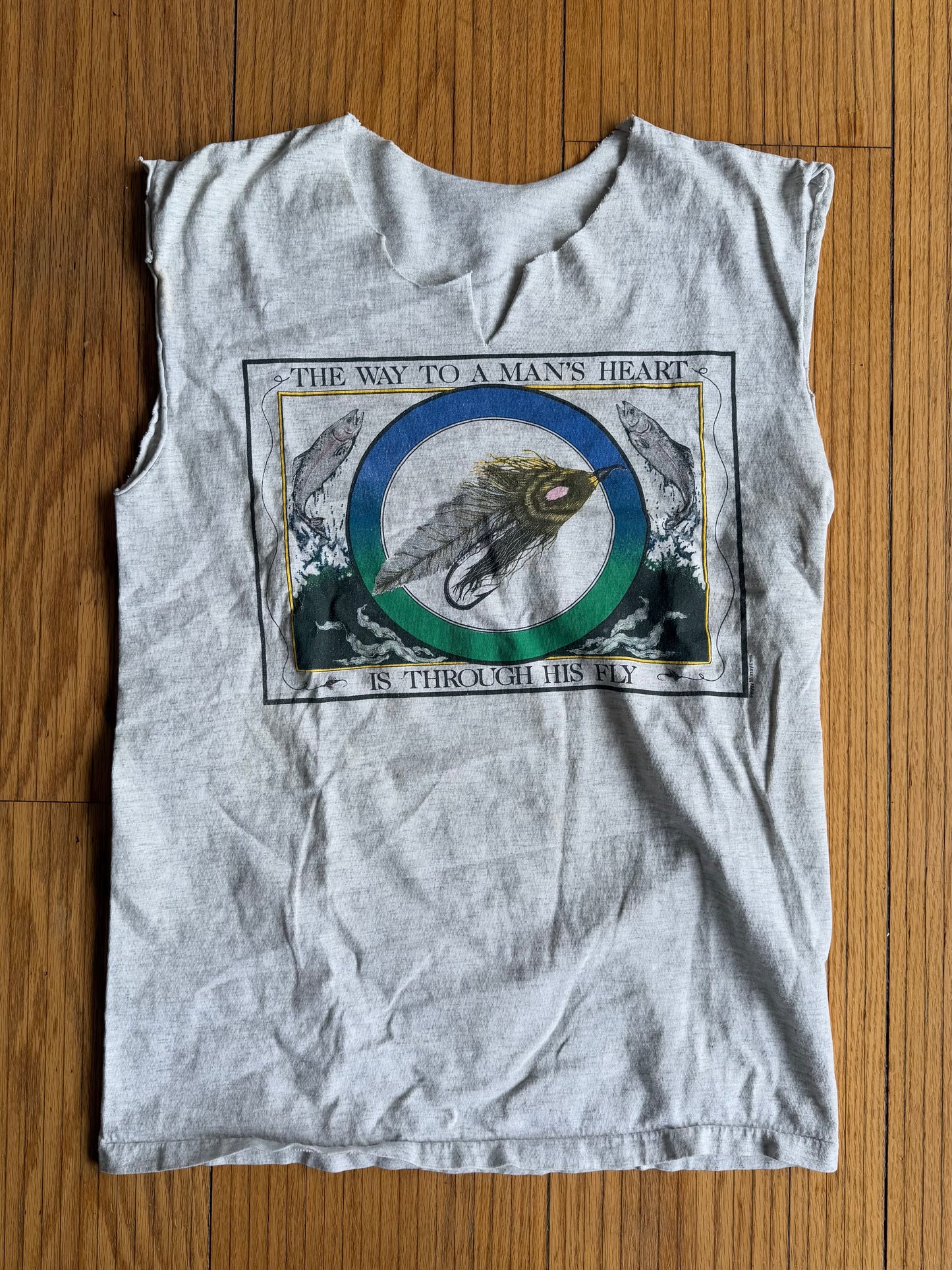 Vintage Through His Fly Fishing Cut Tank Top- M