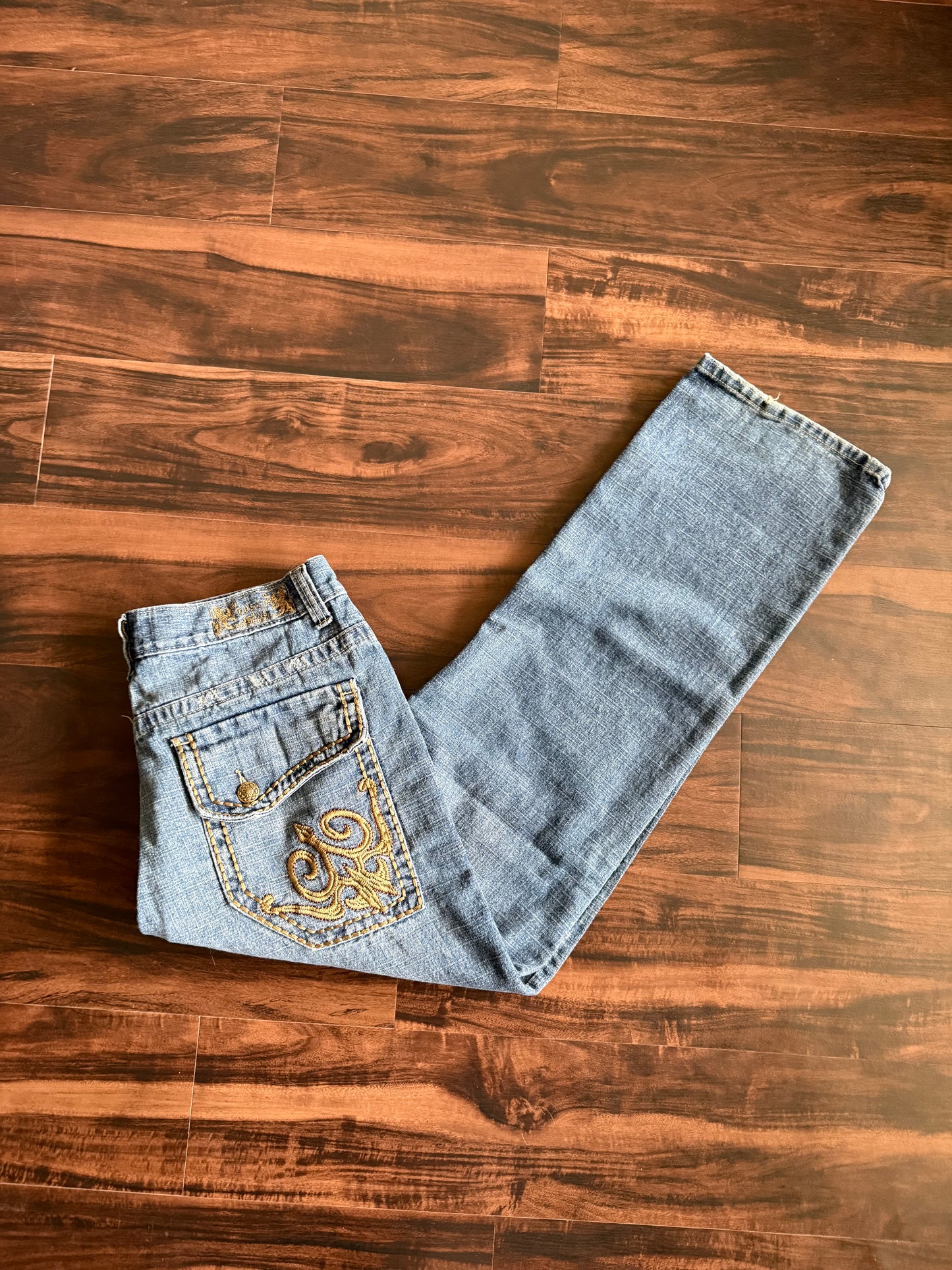 Vintage Y2K FUSAI Embroidered Light Wash Denim Jeans- 34x30