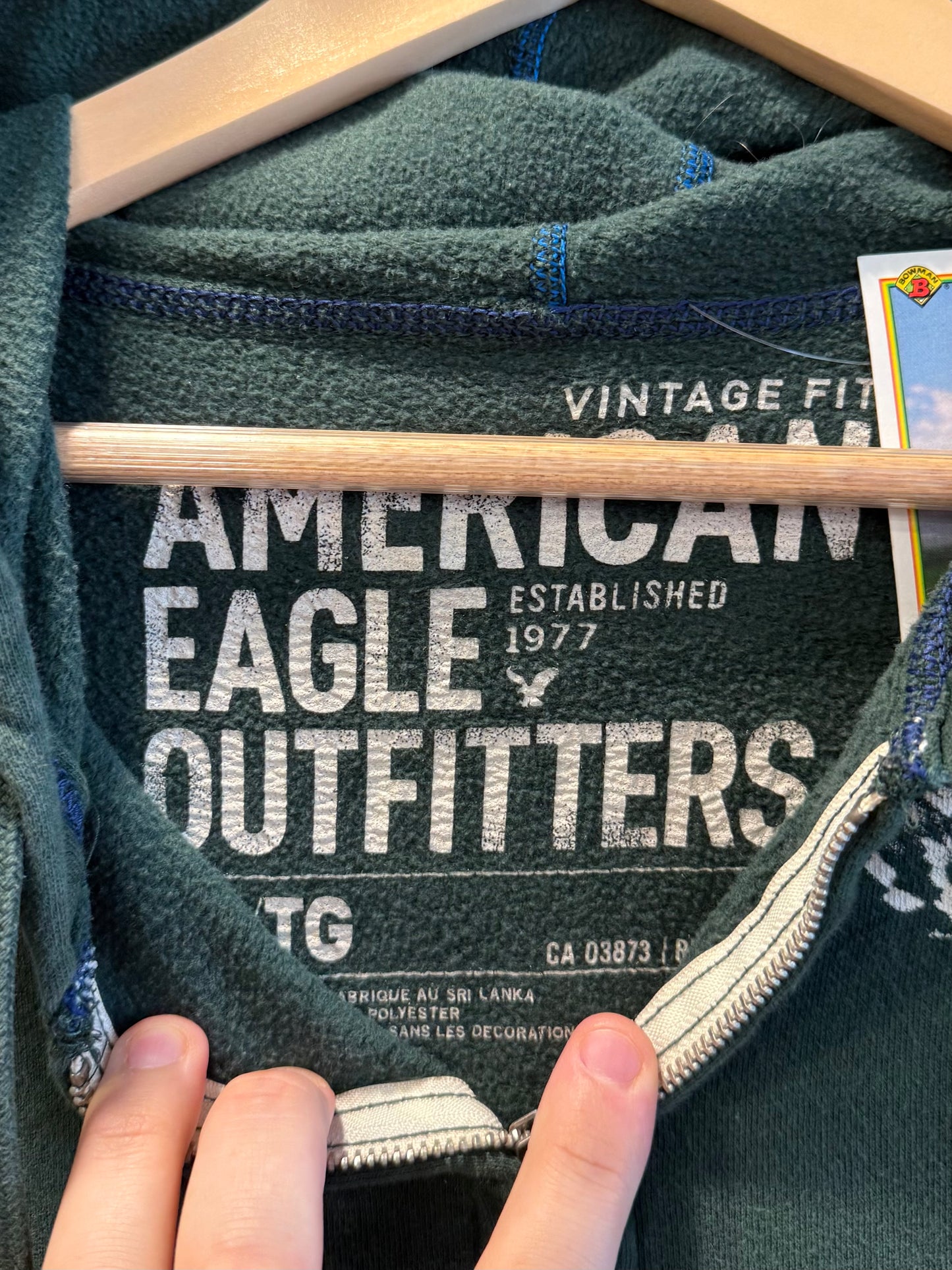 Vintage American Eagle Green Zip-Up Hoodie Sweatshirt- XL